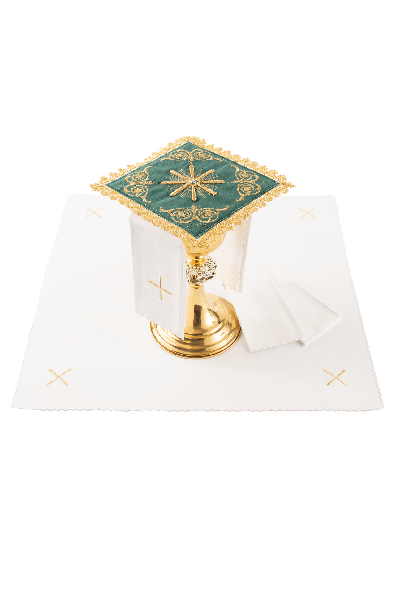 Embroidered chalice linens set green velvet KDT/5034/01/W - CHASUBLES.COM