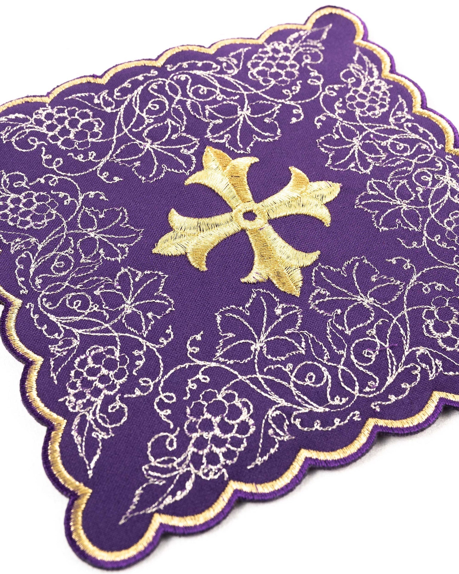 Embroidered chalice linens set with a purple cross motif KDT/5028/03 FIOLET - CHASUBLES.COM