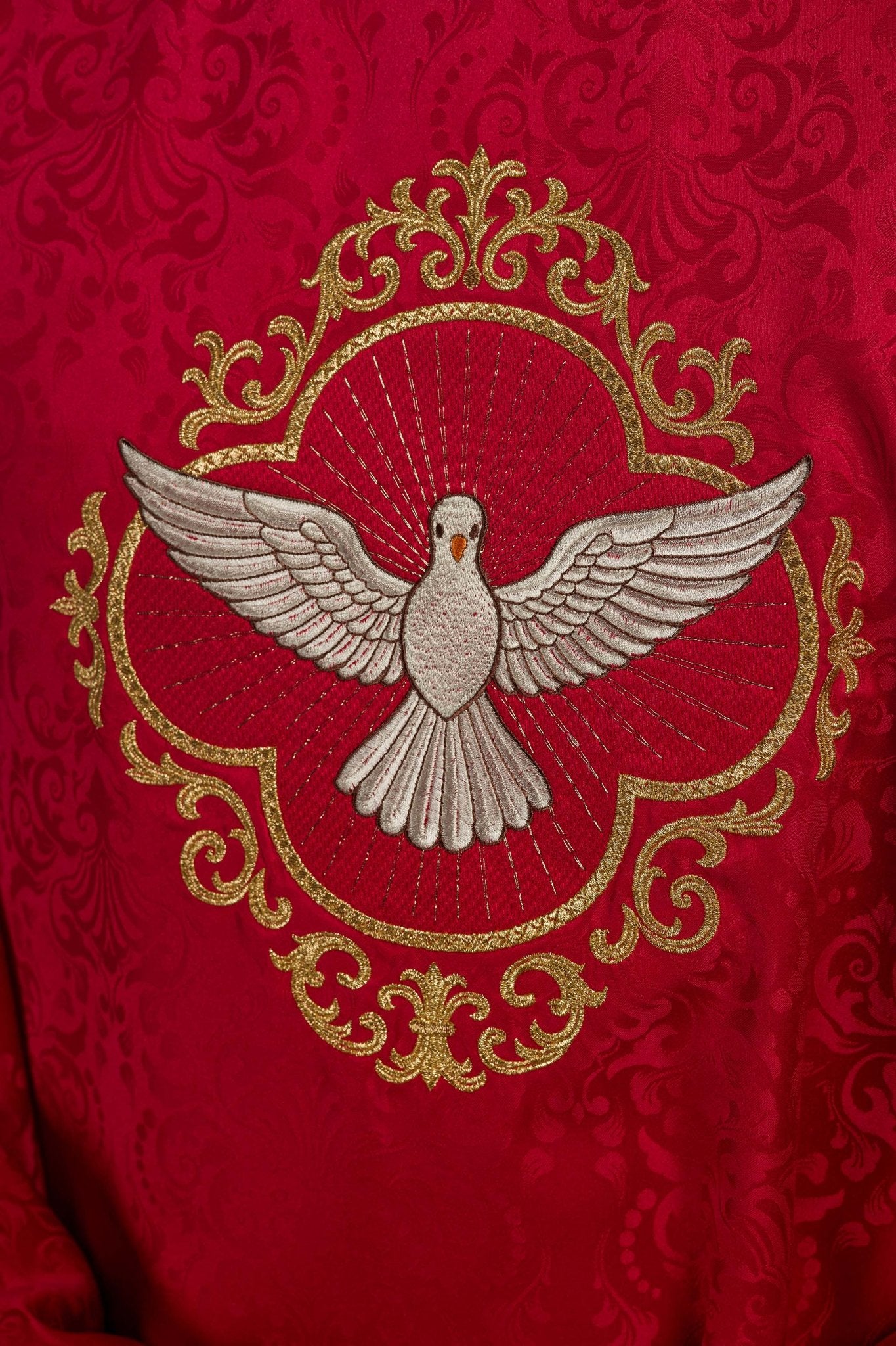 Embroidered Chasuble with the Holy Spirit on Jacquard Fabric KOA/003/02/98 - CHASUBLES.COM