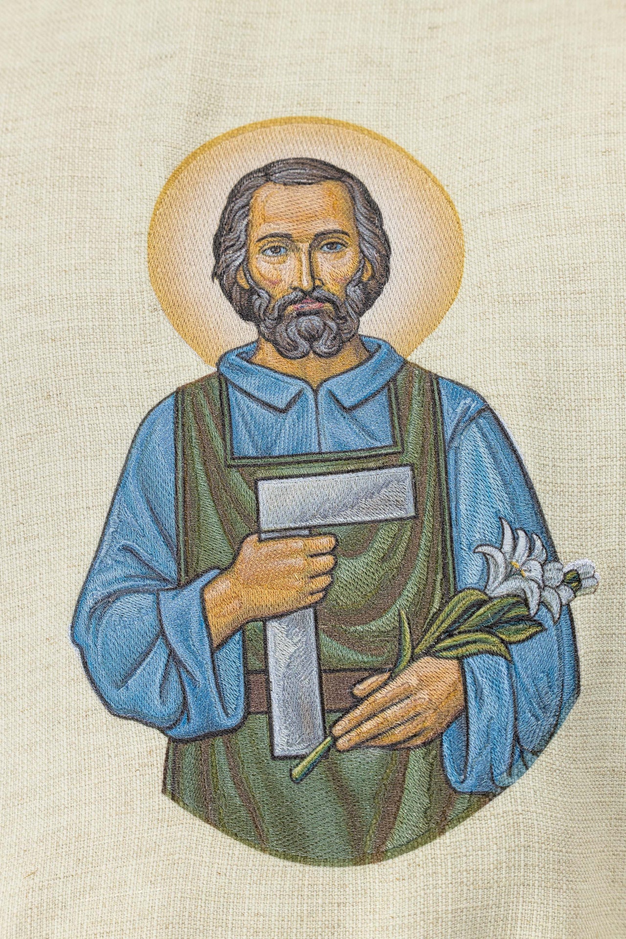 Embroidered chasuble with the image of Saint Joseph the Worker KOW2/034/05/49 - CHASUBLES.COM