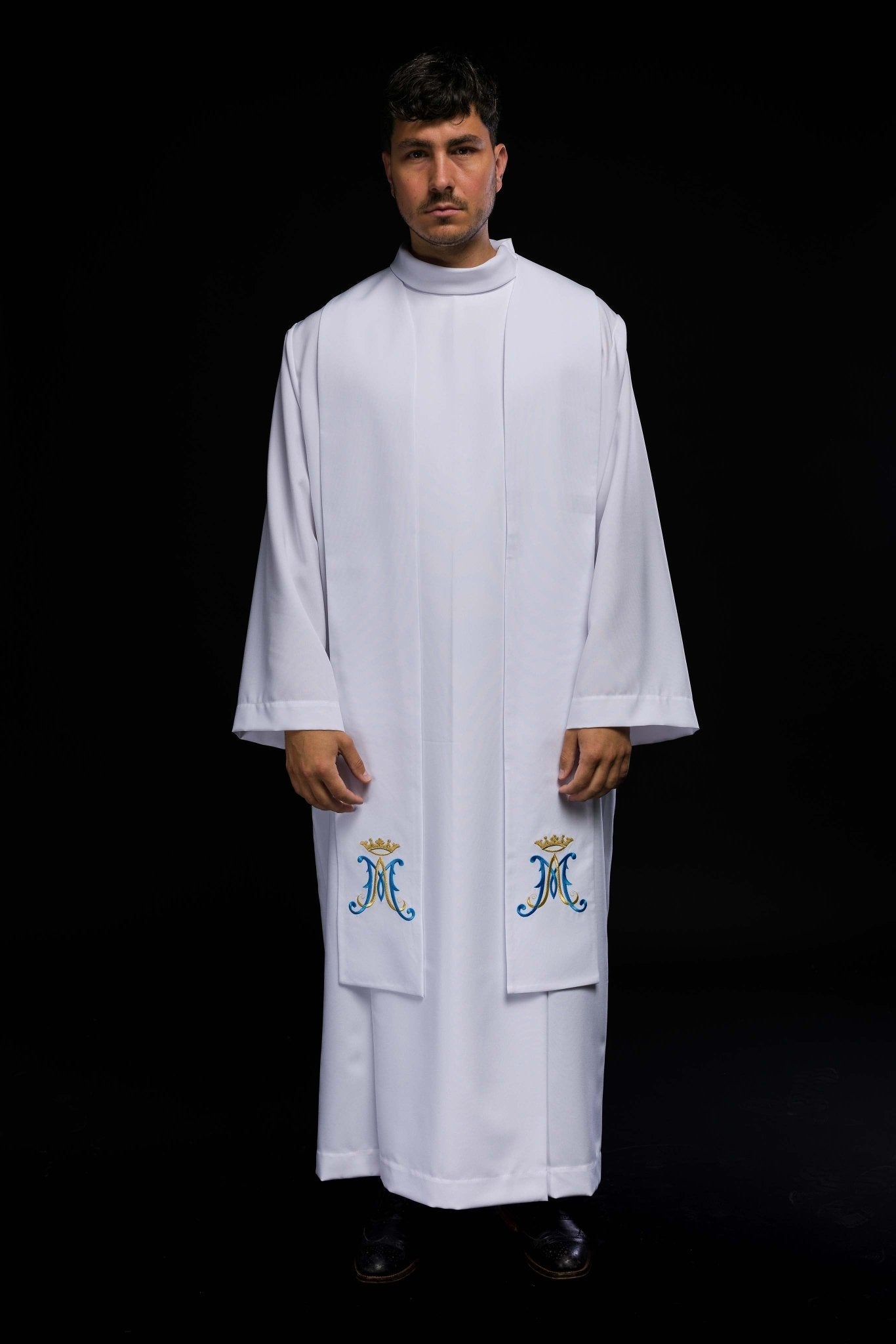 Embroidered Marian priestly stole in white KST/061/04/01 BIAŁY - HAFTINAUSA.COM