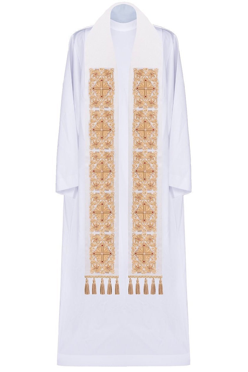 Embroidered priestly stole adorned with golden stones LE/2110/10 - HAFTINAUSA.COM