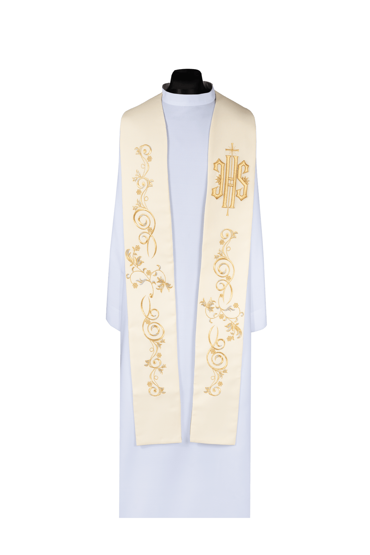 Embroidered Priestly Stole IHS Ecru KDT/2052/05 ECRU - CHASUBLES.COM