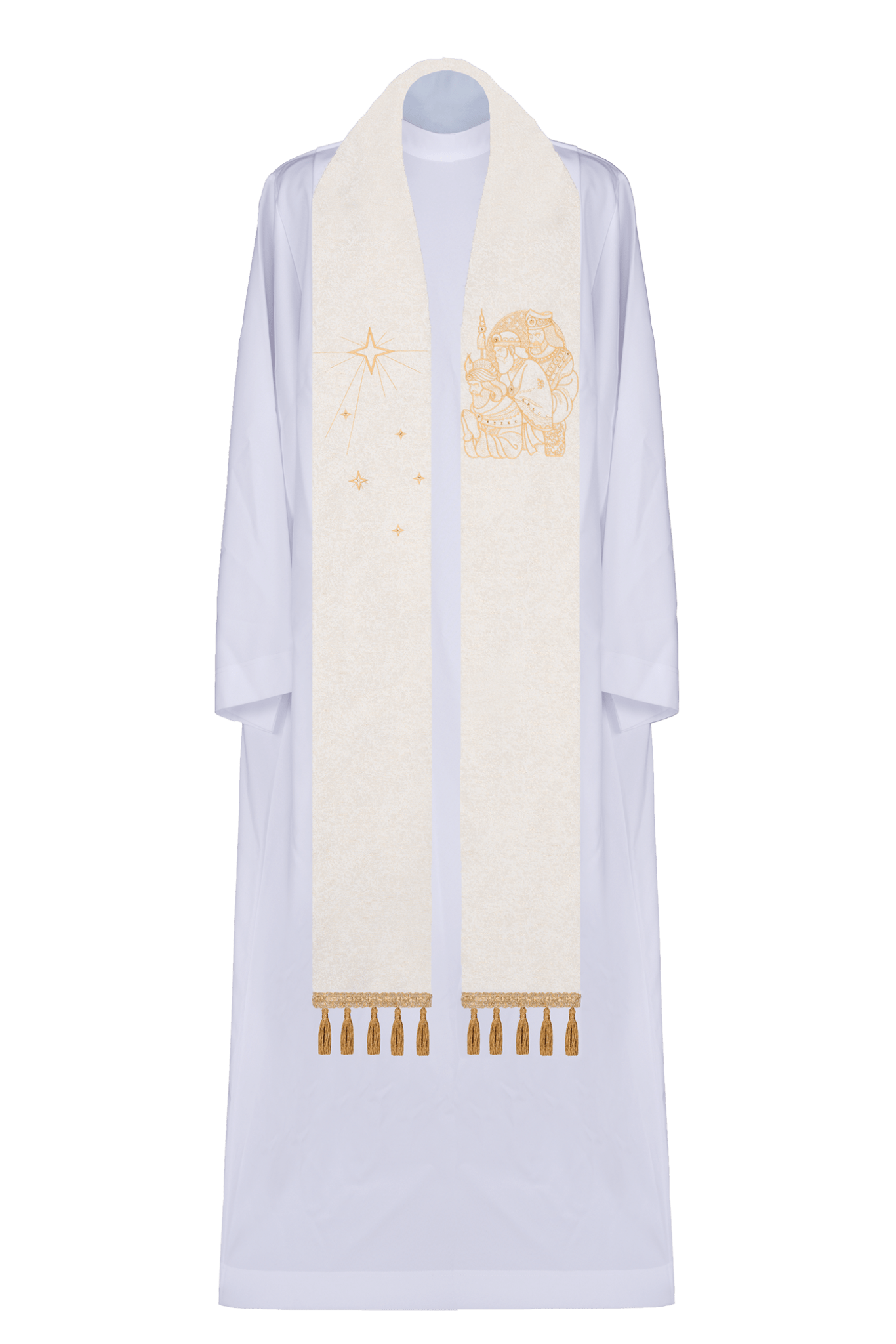 Embroidered priestly stole with Three Kings motif in gold KDT/2011/05/54 ECRU - HAFTINAUSA.COM