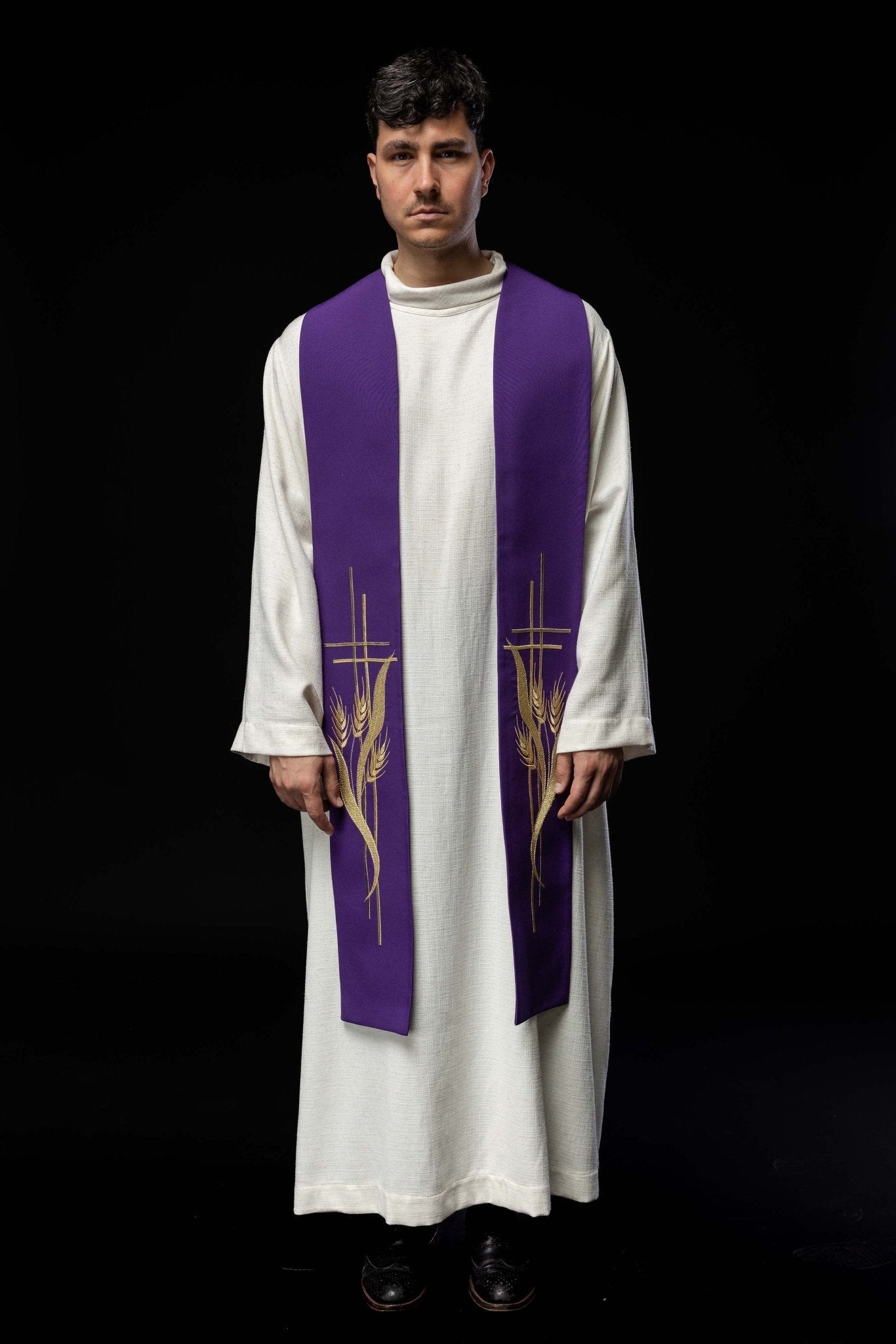 Embroidered purple priestly stole KST/083/03/01 FIOLET - HAFTINAUSA.COM