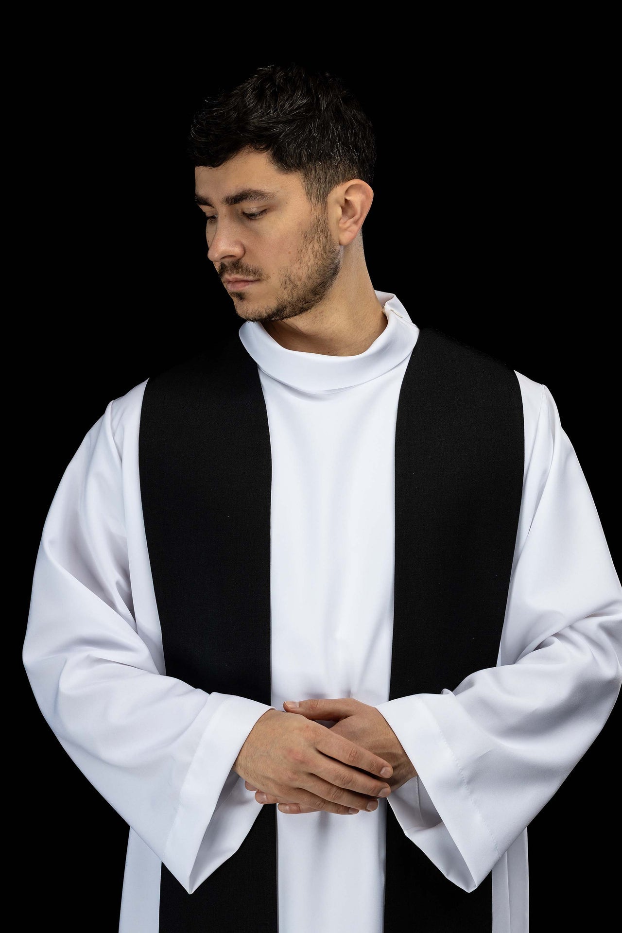 Embroidered stole with a cross symbol black velvet LE/2029/07 - CHASUBLES.COM