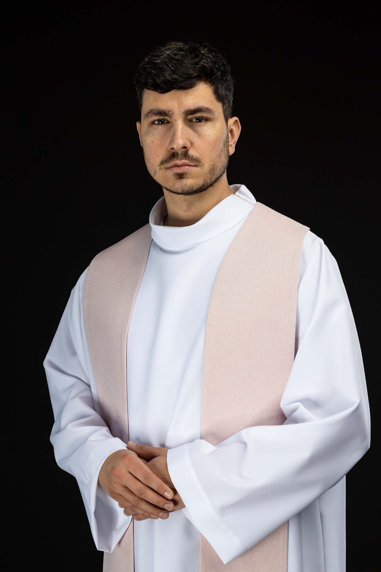 Embroidered stole with a cross symbol pink velvet LE/2029/08 - CHASUBLES.COM