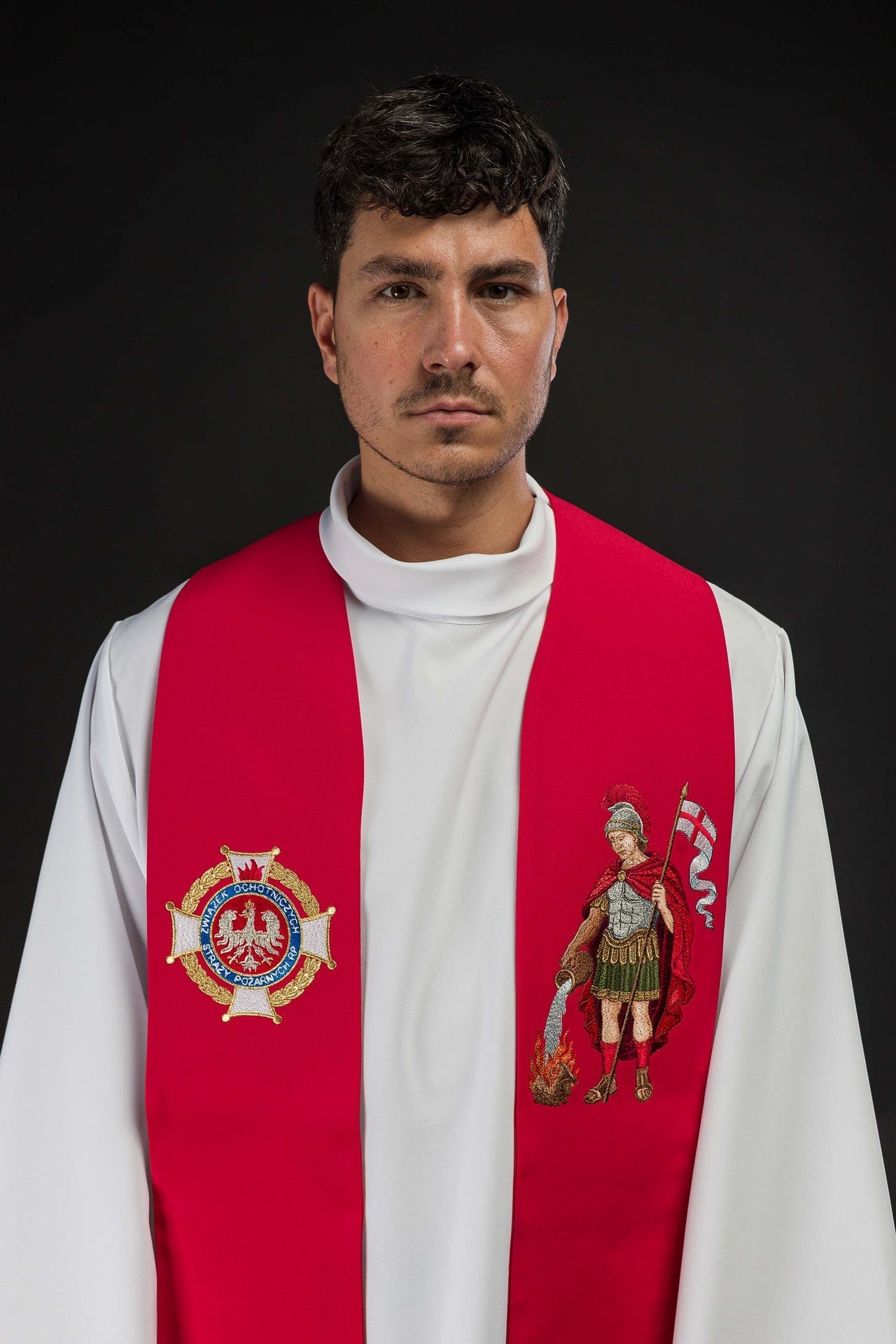 Embroidered Stole with an Image of Saint Florian KSW2/007/02/01 - CHASUBLES.COM