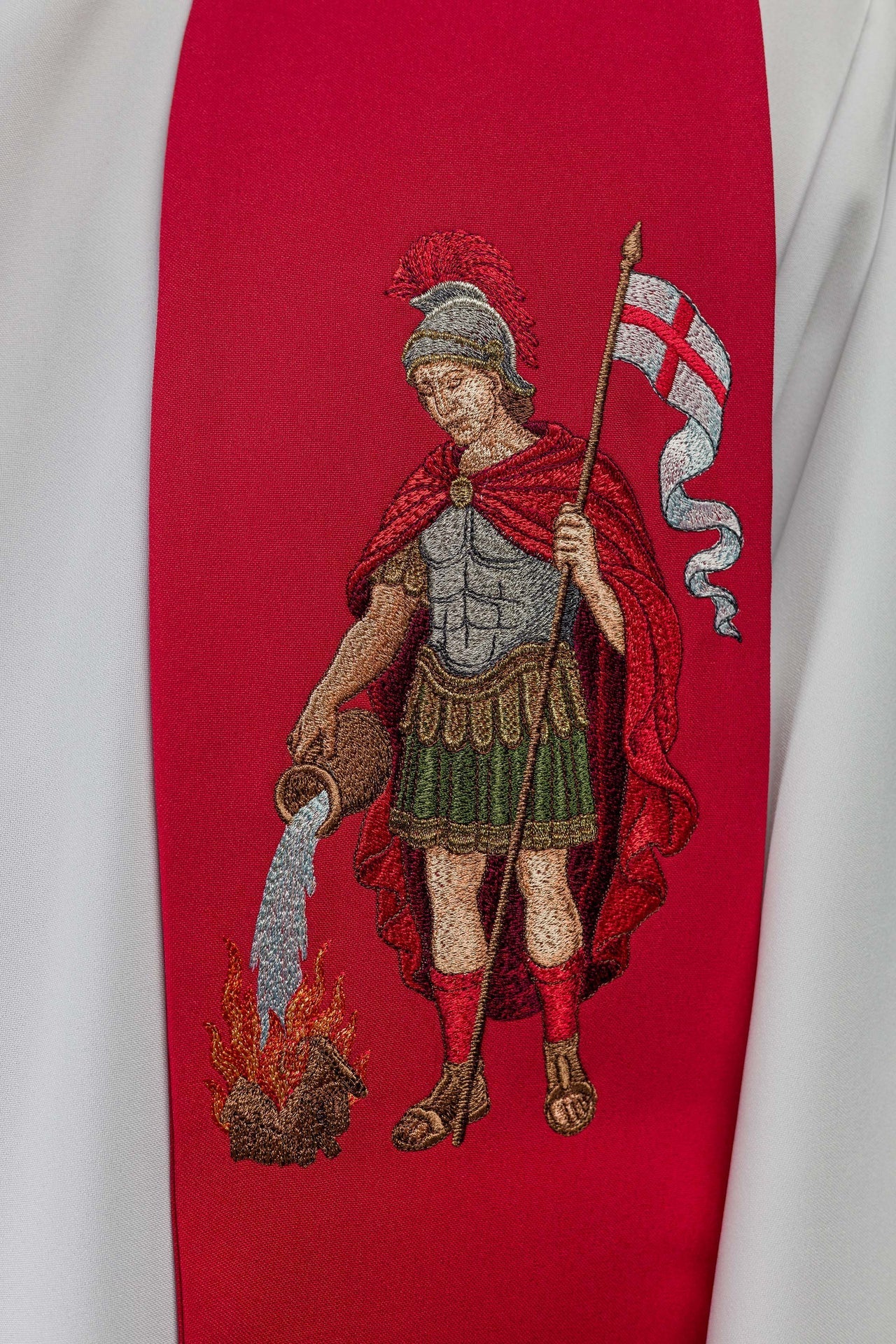 Embroidered Stole with an Image of Saint Florian KSW2/007/02/01 - CHASUBLES.COM
