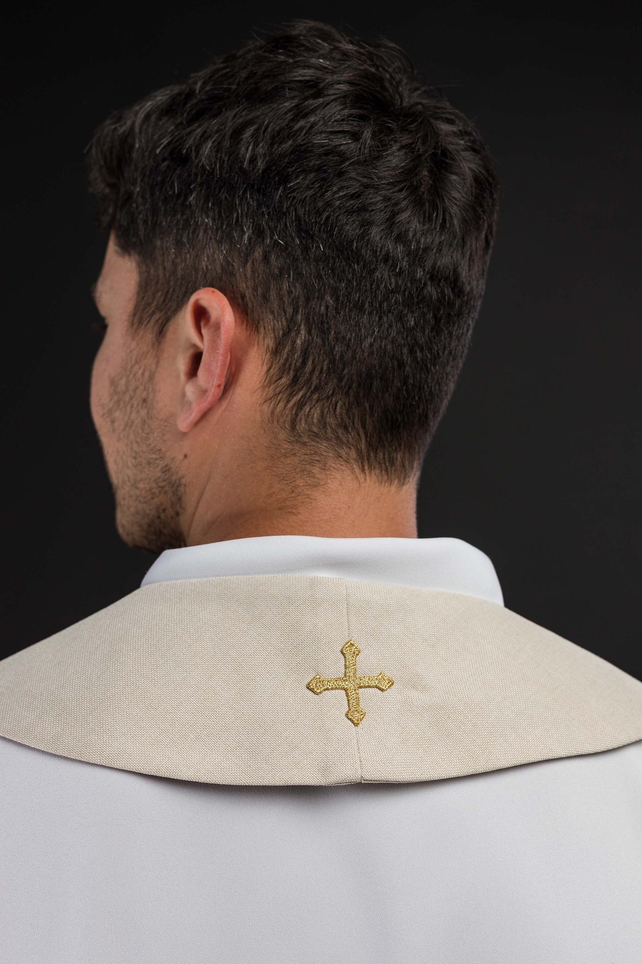Embroidered Stole with IHS Motif in Ecru S-2067-05-70 - CHASUBLES.COM