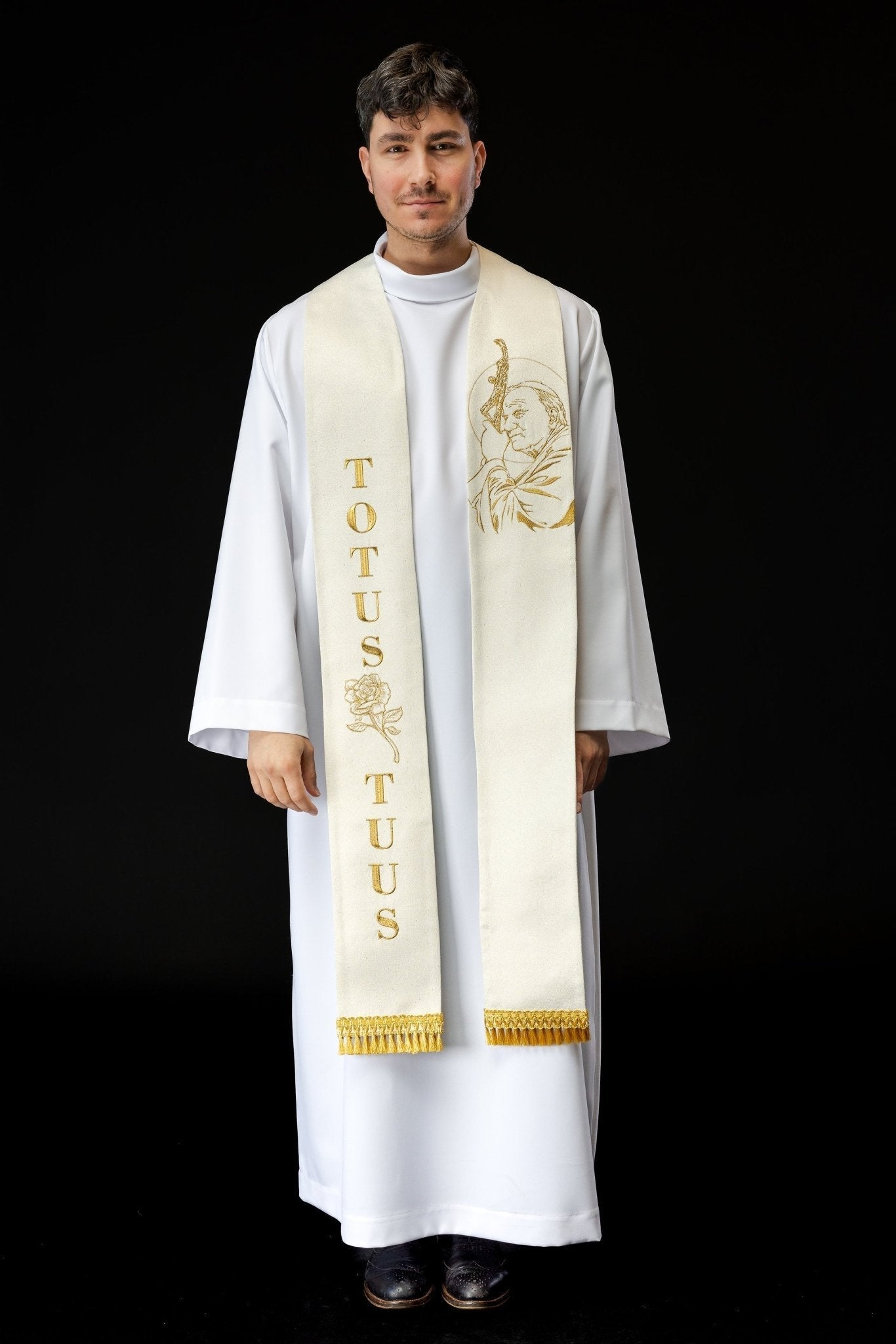 Embroidered stole with the image of Saint John Paul II s - 2061 - 05 - 85 - HAFTINAUSA.COM