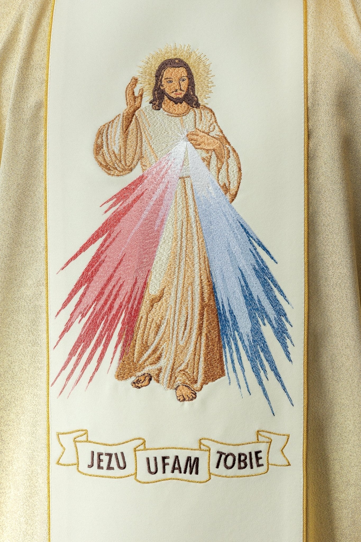 Gold Chasuble with image of Divine Mercy KOR/113/10/37 ZŁOTY - HAFTINAUSA.COM