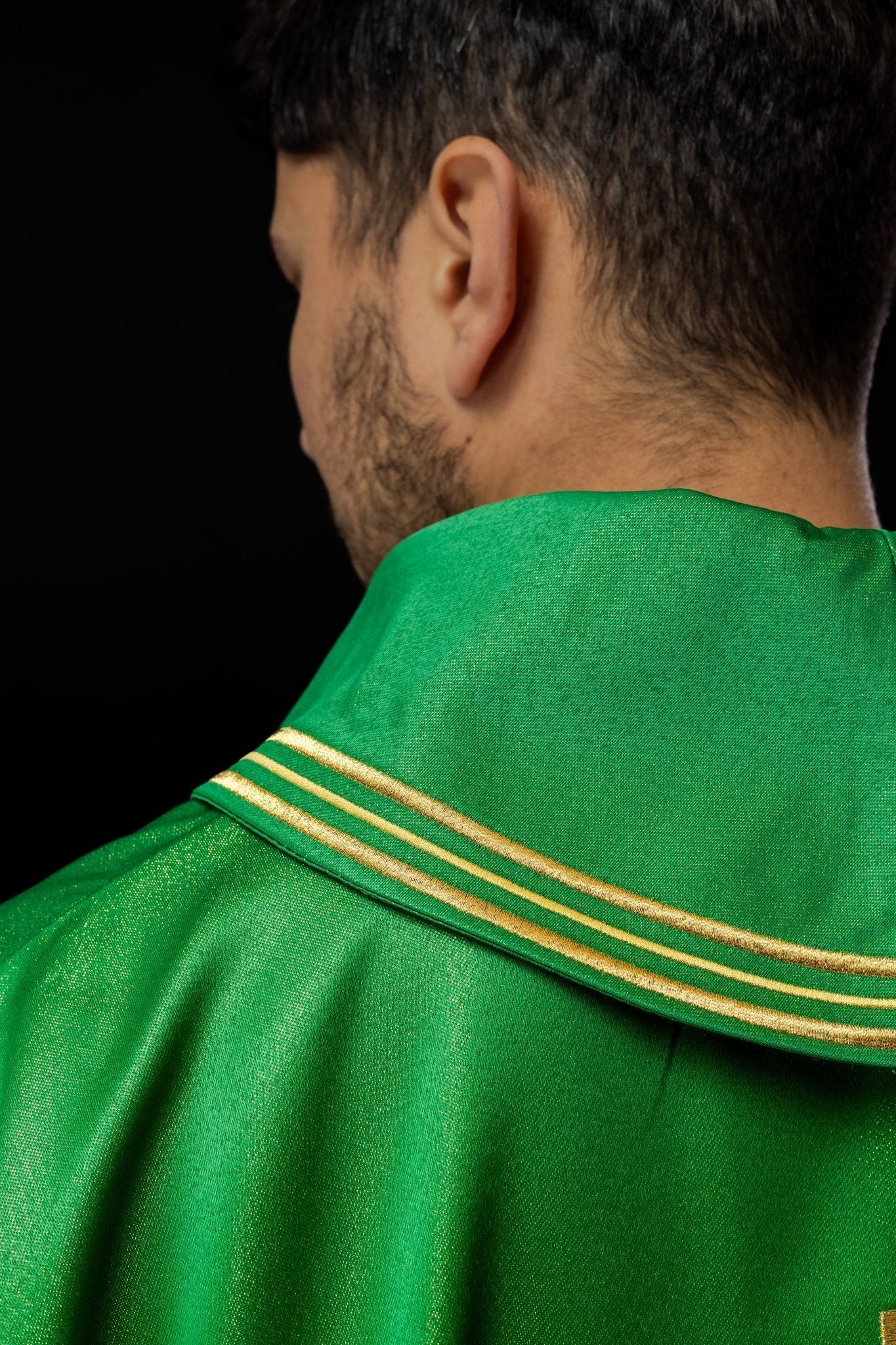 Green chasuble with Alfa and Omega motif with decorated collar S - 7053 - 01 - 54 - HAFTINAUSA.COM