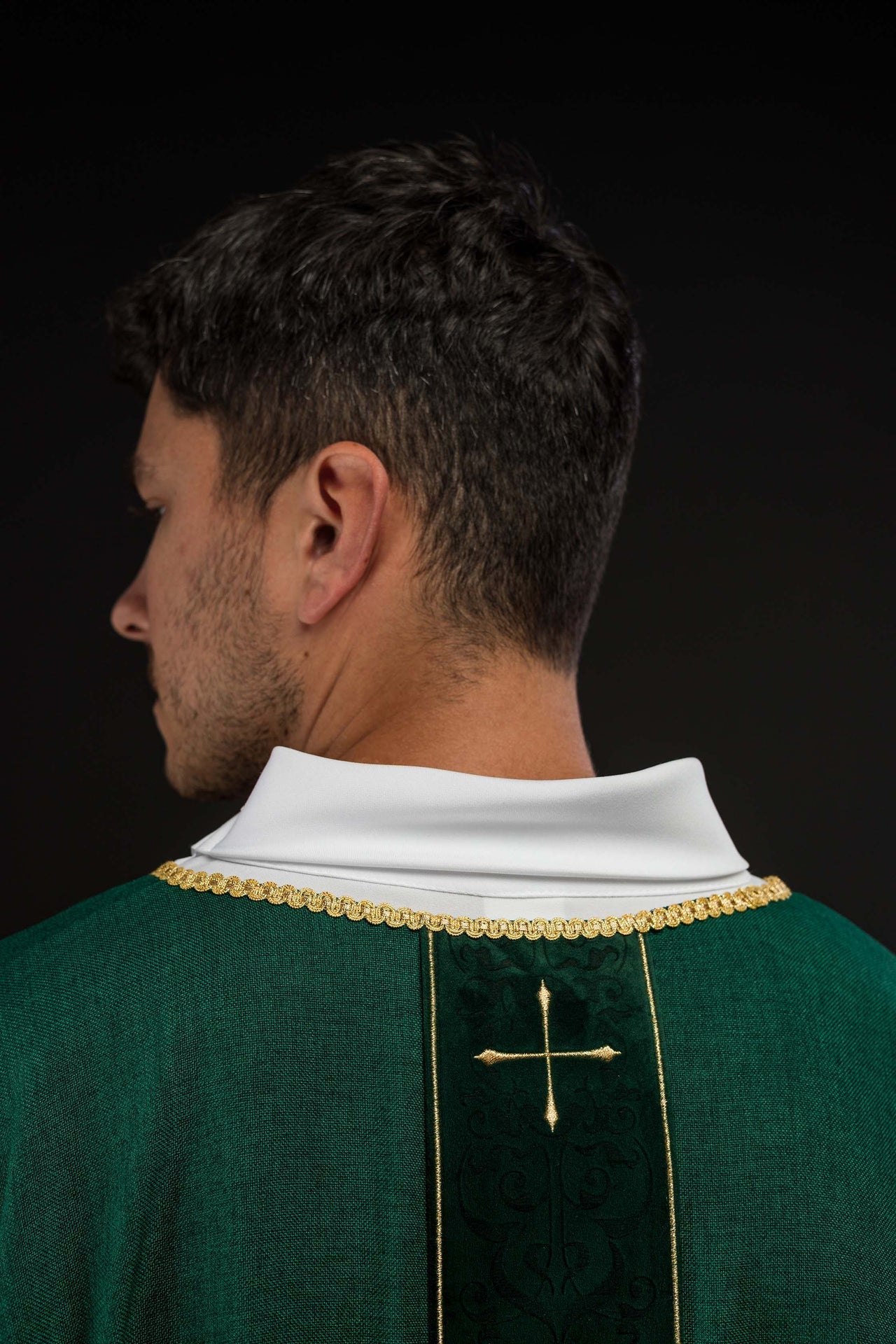 Green Chasuble with Embroidered Cross Band LE/7074/01 - CHASUBLES.COM