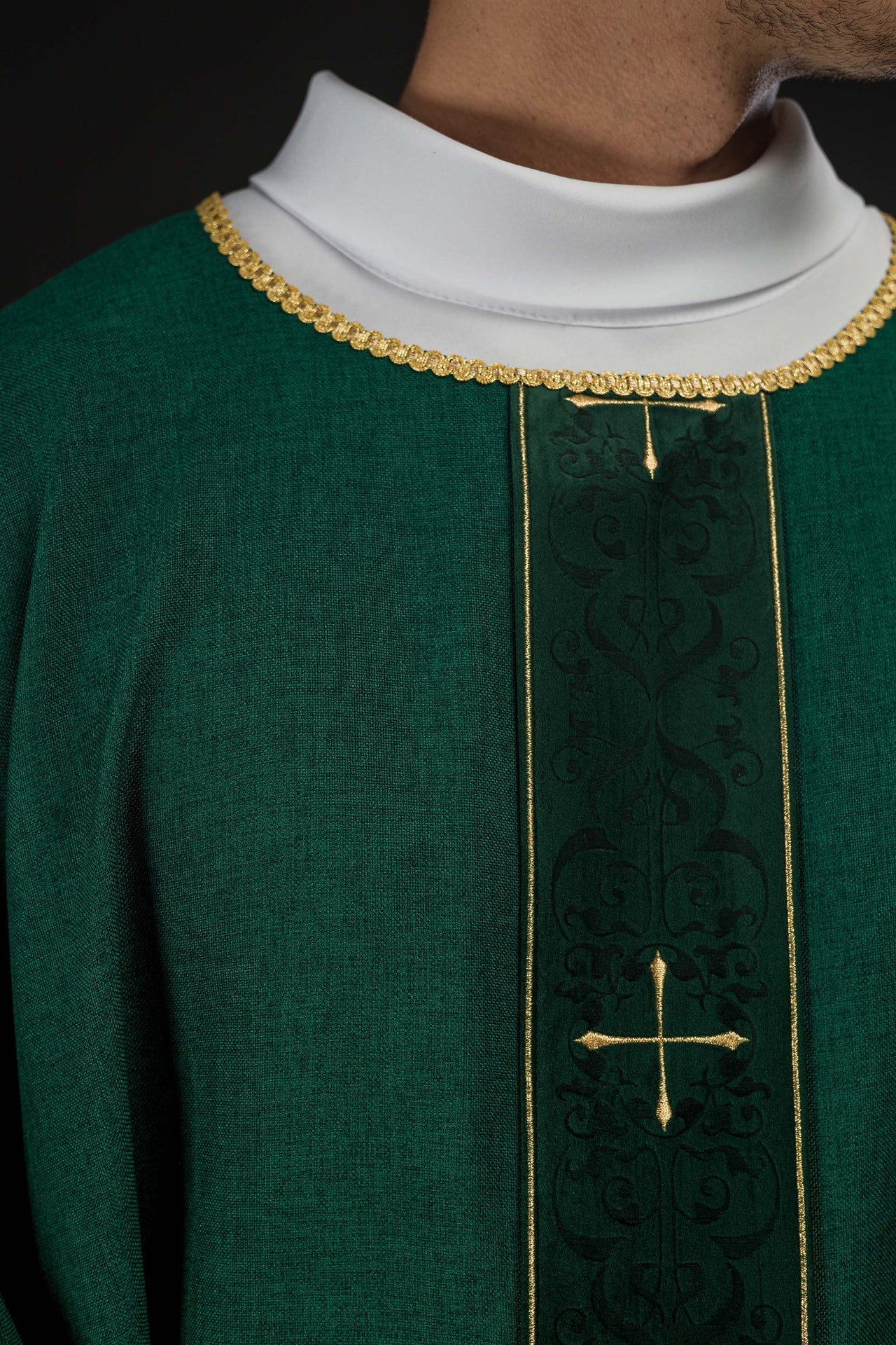 Green Chasuble with Embroidered Cross Band LE/7074/01 - CHASUBLES.COM