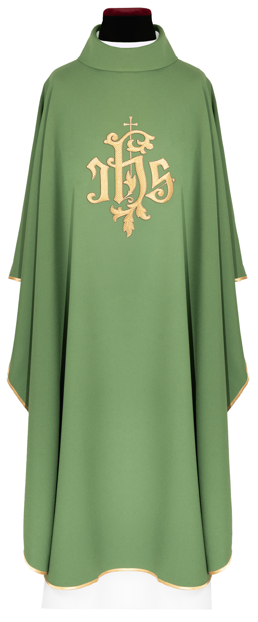 Green chasuble with golden IHS embroidery KDT/7047/01/12 - CHASUBLES.COM