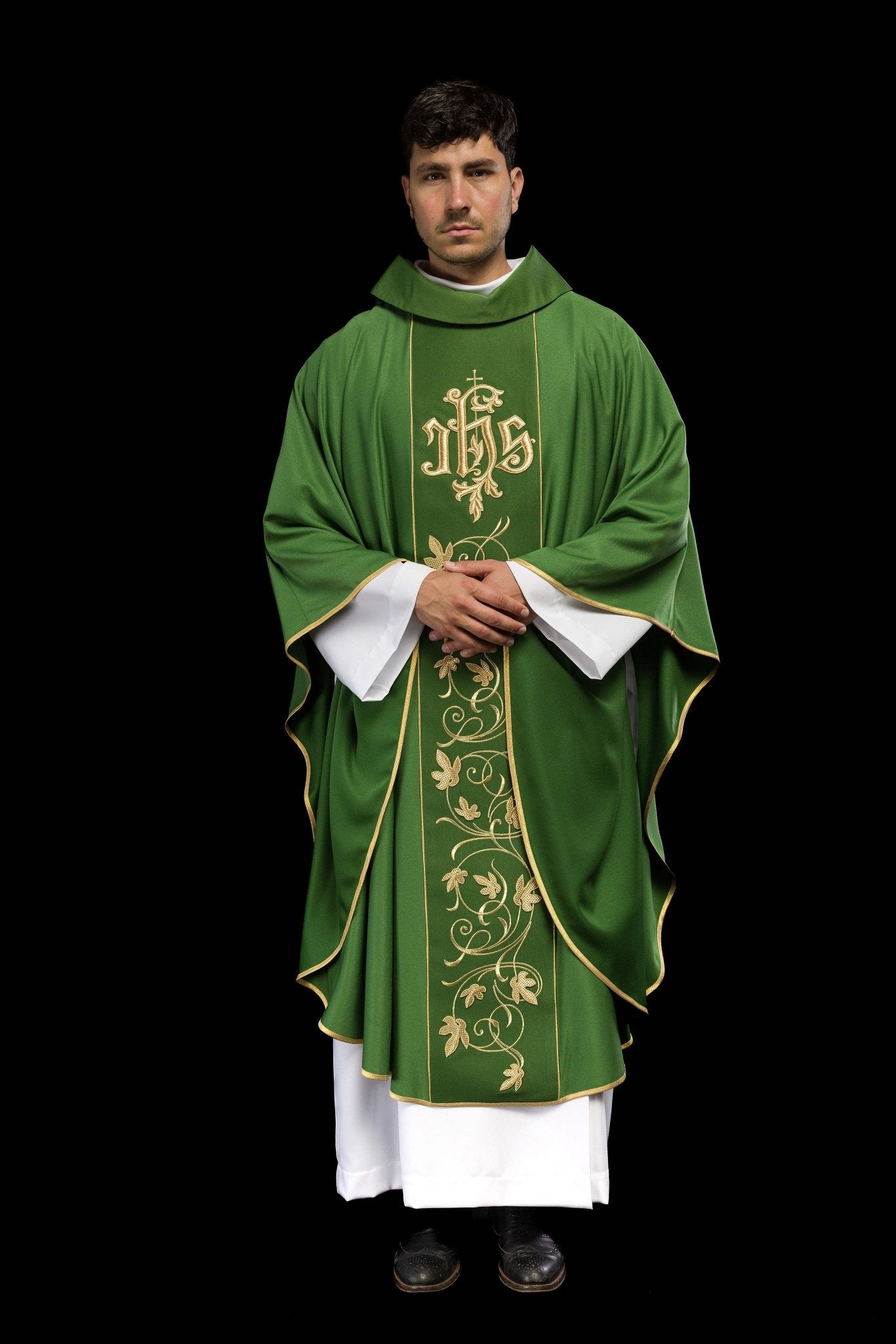 Green classic JHS embroidered chasuble S-7051-01-53 - CHASUBLES.COM