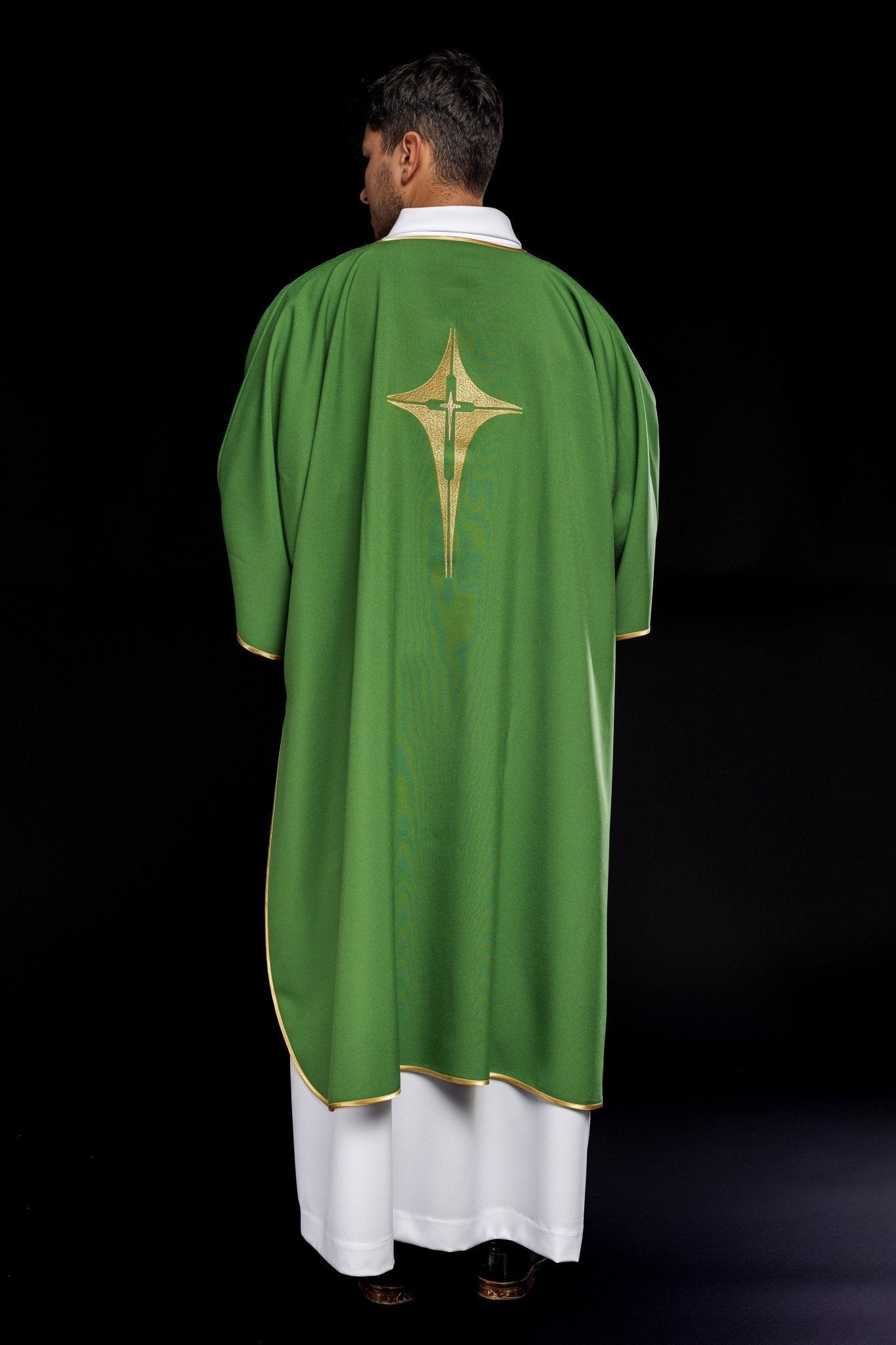 Green Dalmatic with Embroidered Gold Cross KDL/214/01/12/D - HAFTINAUSA.COM