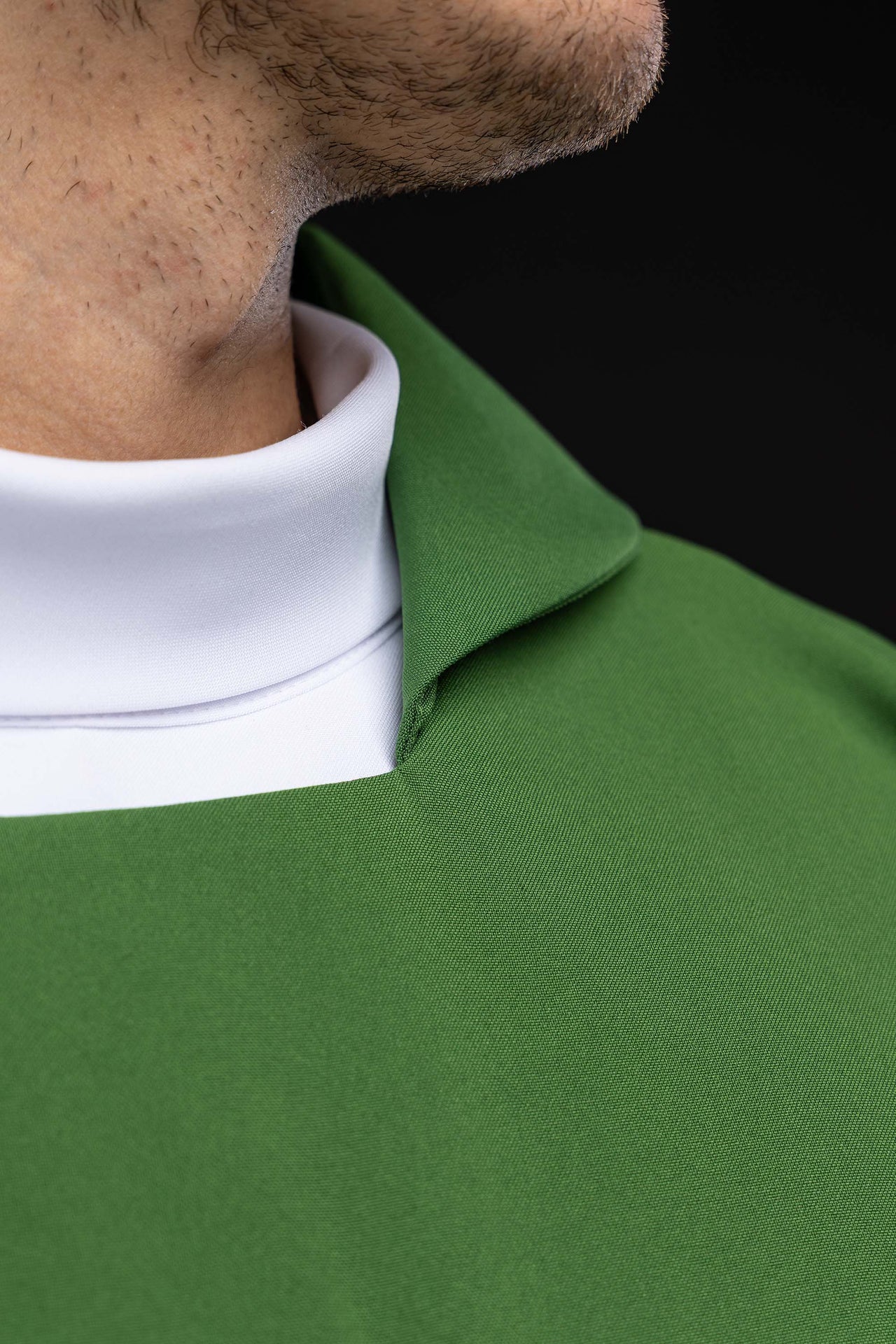 Green embroidered chasuble with an ornate cross and a wide collar KOK/003/01/12/KARO - CHASUBLES.COM