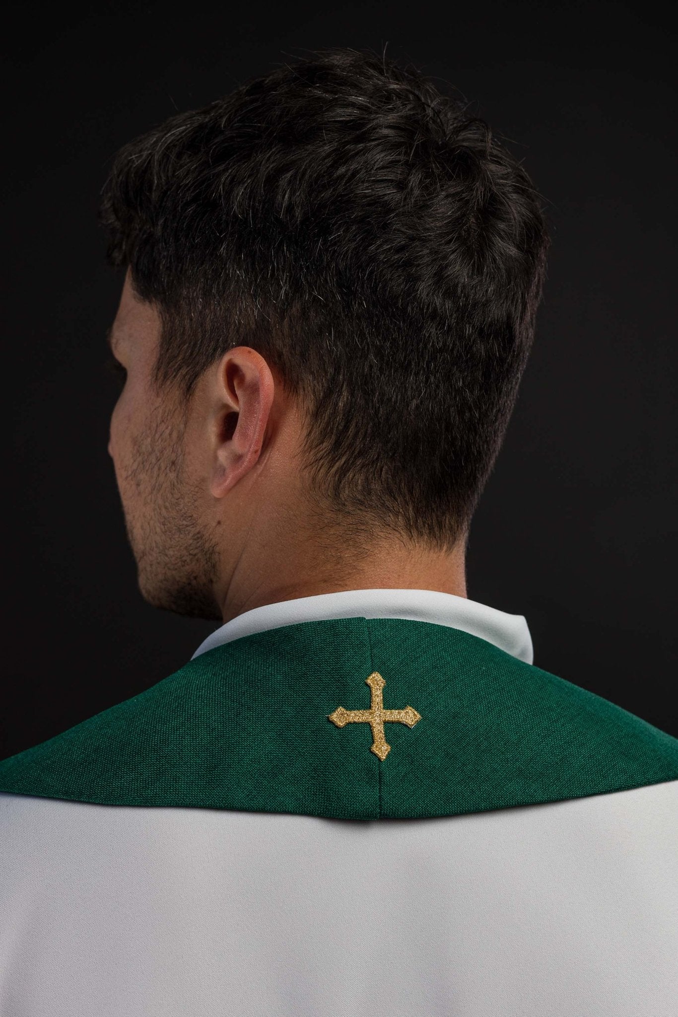 Green embroidered stole with IHS motif S-2067-01-70 - CHASUBLES.COM