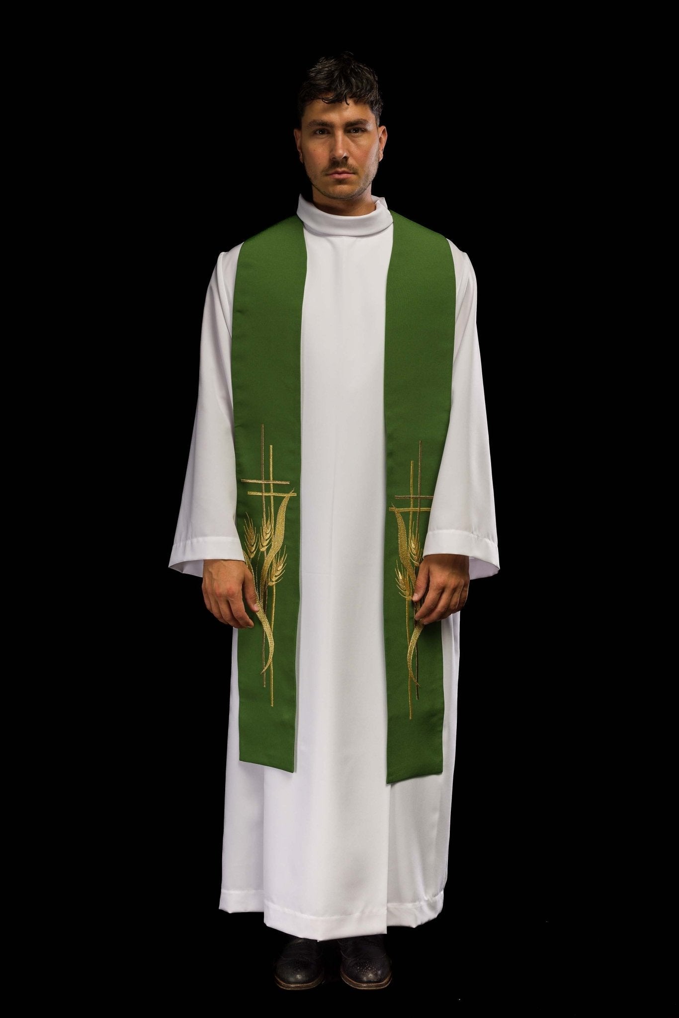 Green priestly stole embroidered KST/083/01/01 ZIELONY - HAFTINAUSA.COM