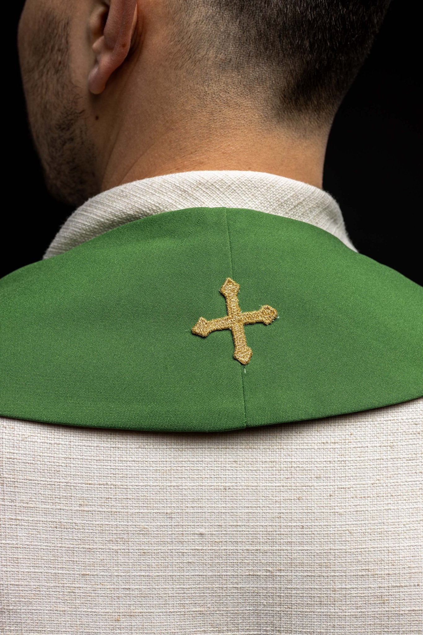 Green priestly stole with embroidered Fish motif KST/022/01/01 ZIELONY - HAFTINAUSA.COM