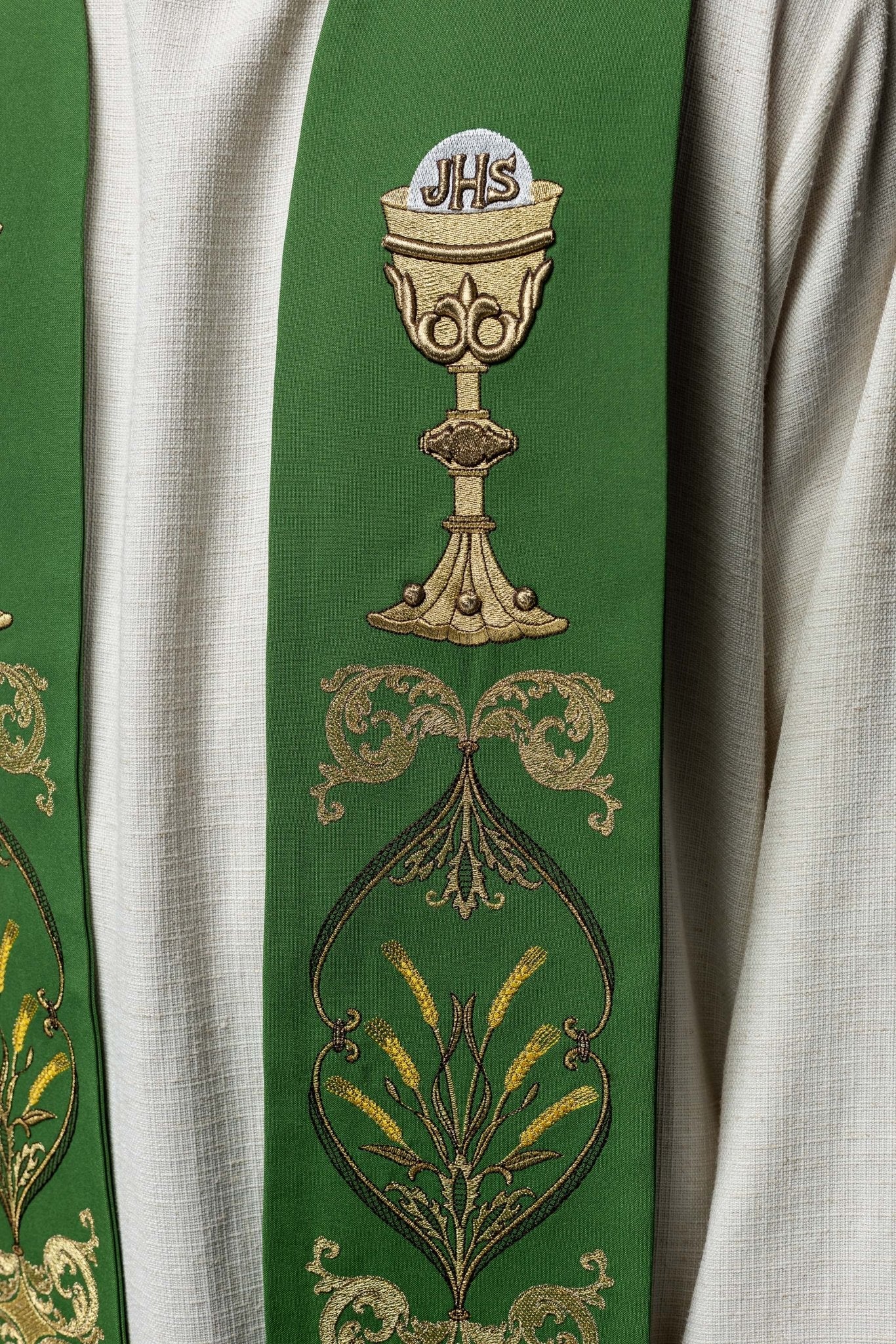 Green priestly stole with IHS chalice KST/042/01/01 ZIELONY - HAFTINAUSA.COM