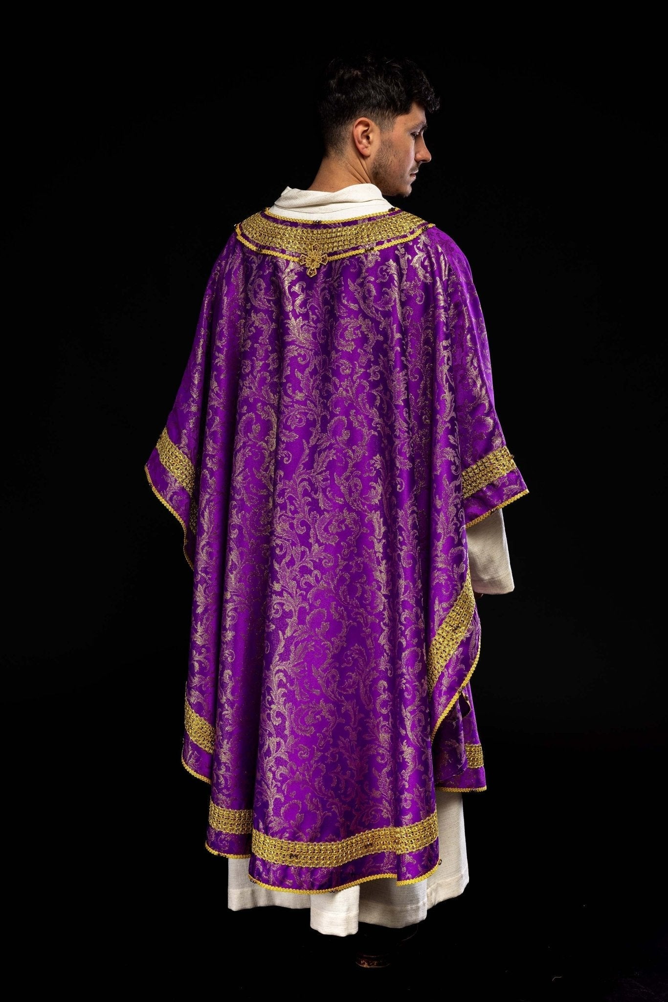 Handmade chasuble with natural stones Handmade 7010 Purple HM/7010/03/90 - HAFTINAUSA.COM