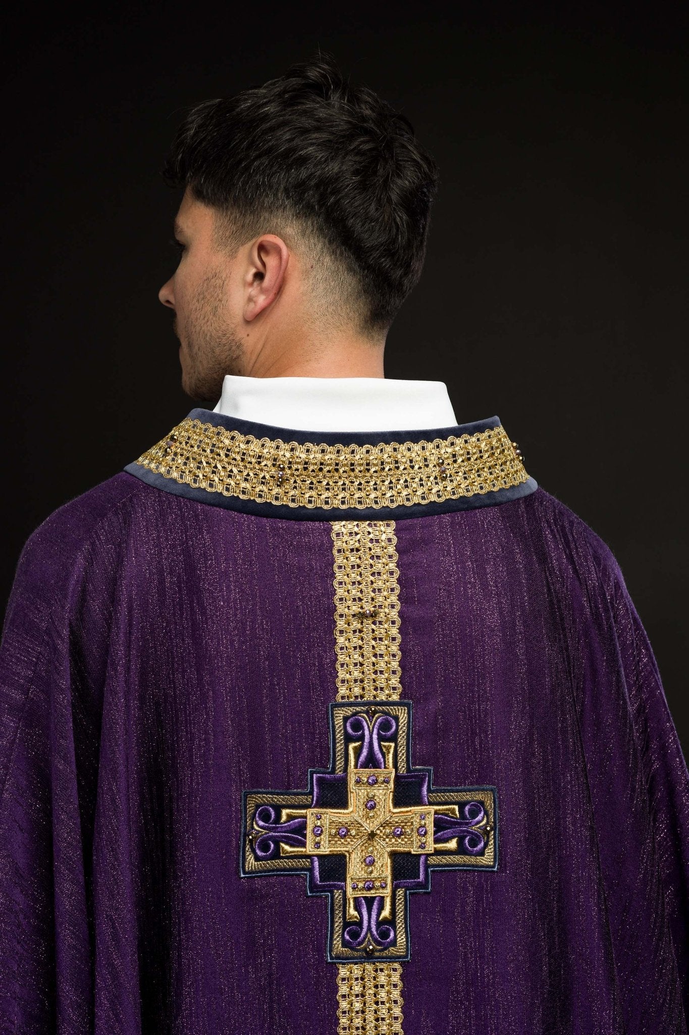 Handmade chasuble with natural stones Handmade 7015 Purple HM/7015/03/99 - CHASUBLES.COM