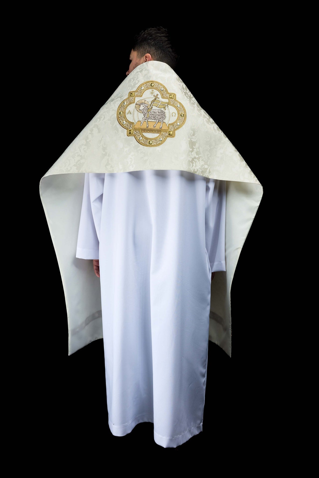 Humeral veil with Paschal Lamb embroidery on jacquard fabric S-4072-05-88 50*270 - CHASUBLES.COM