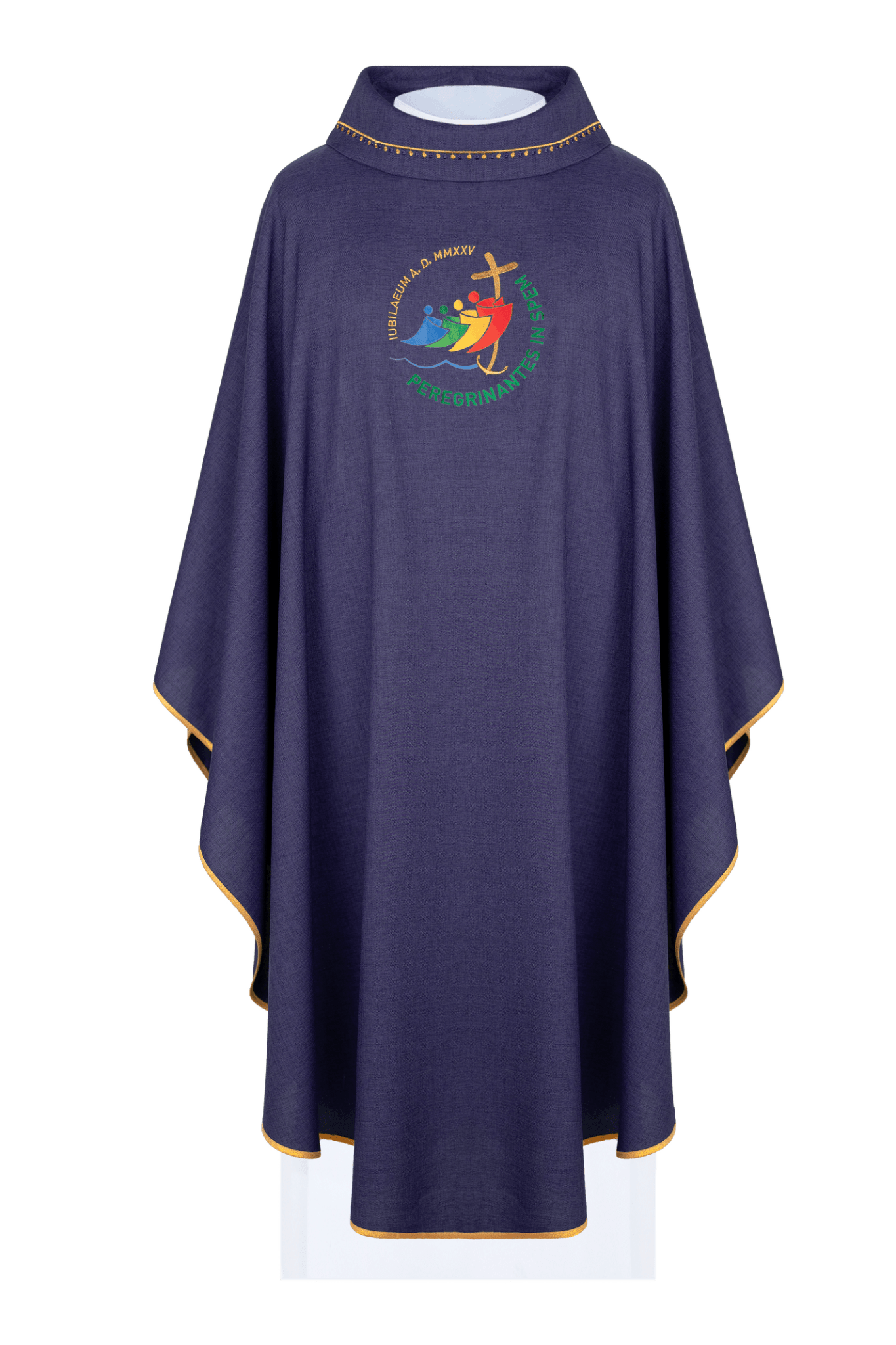 Jubilee embroidered chasuble with purple collar trim JR/020/03/70 - HAFTINAUSA.COM