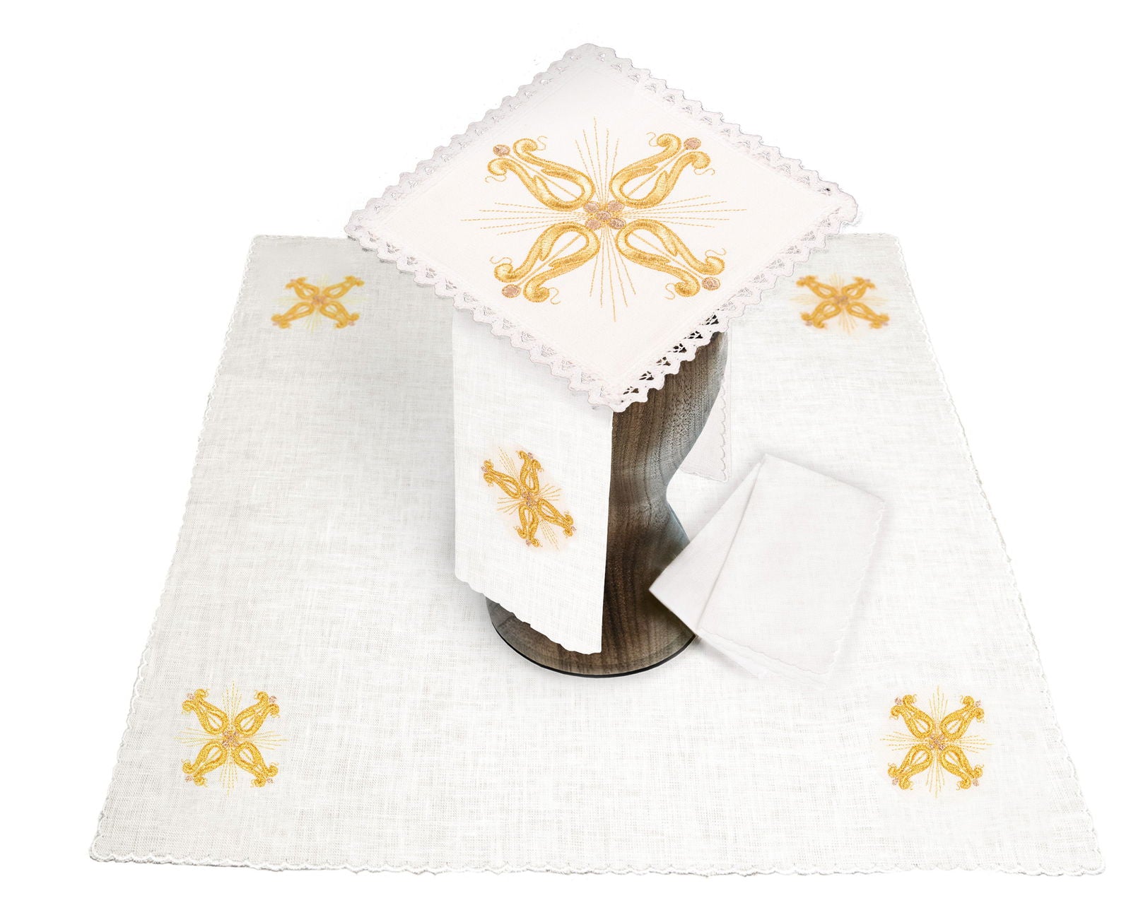 Linen chalice linens set with Eucharistic embroidery - CHASUBLES.COM