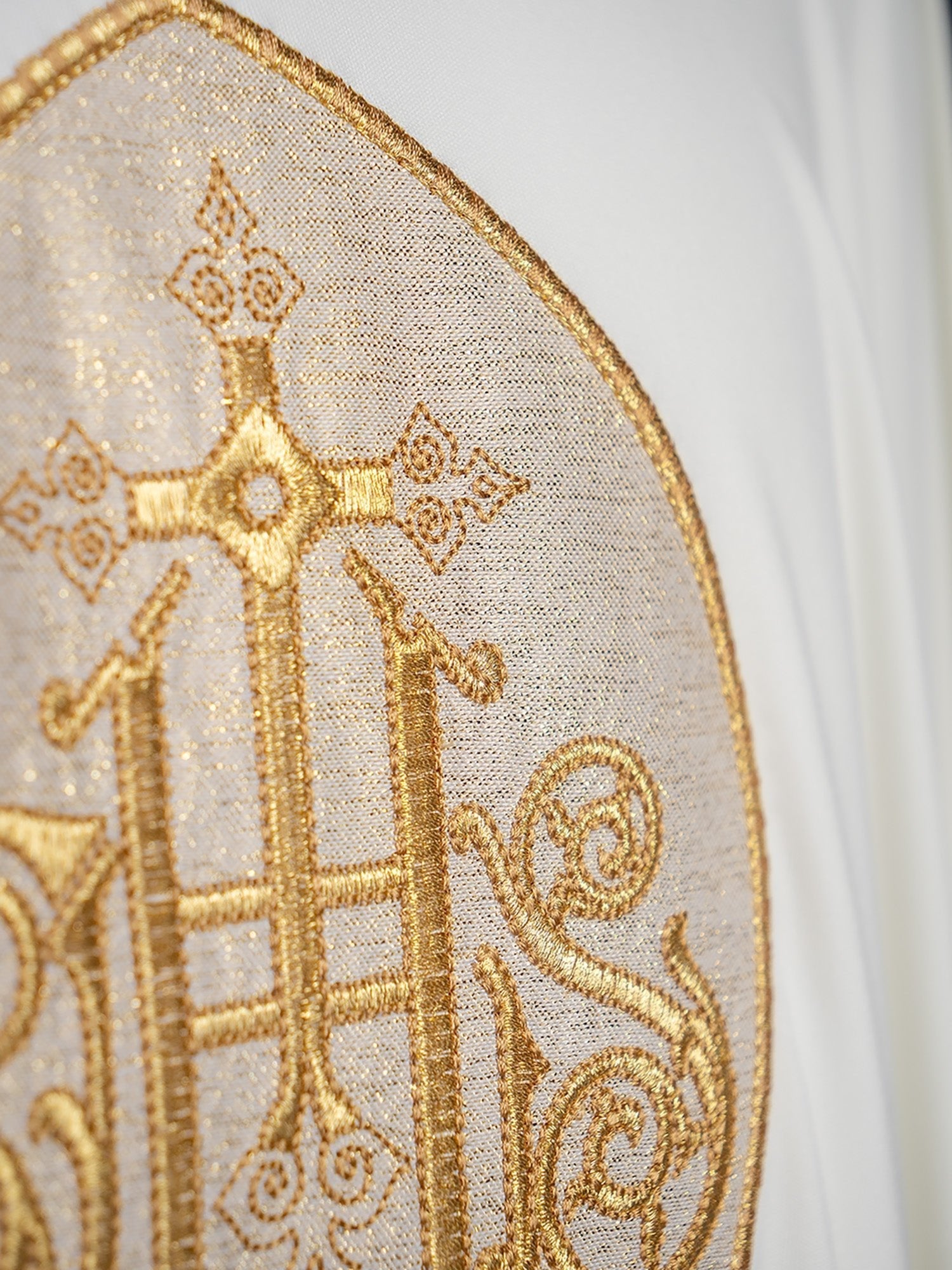 Lightweight ivory chasuble with IHS made from SACROLITE KOR/388/05/78 - HAFTINAUSA.COM