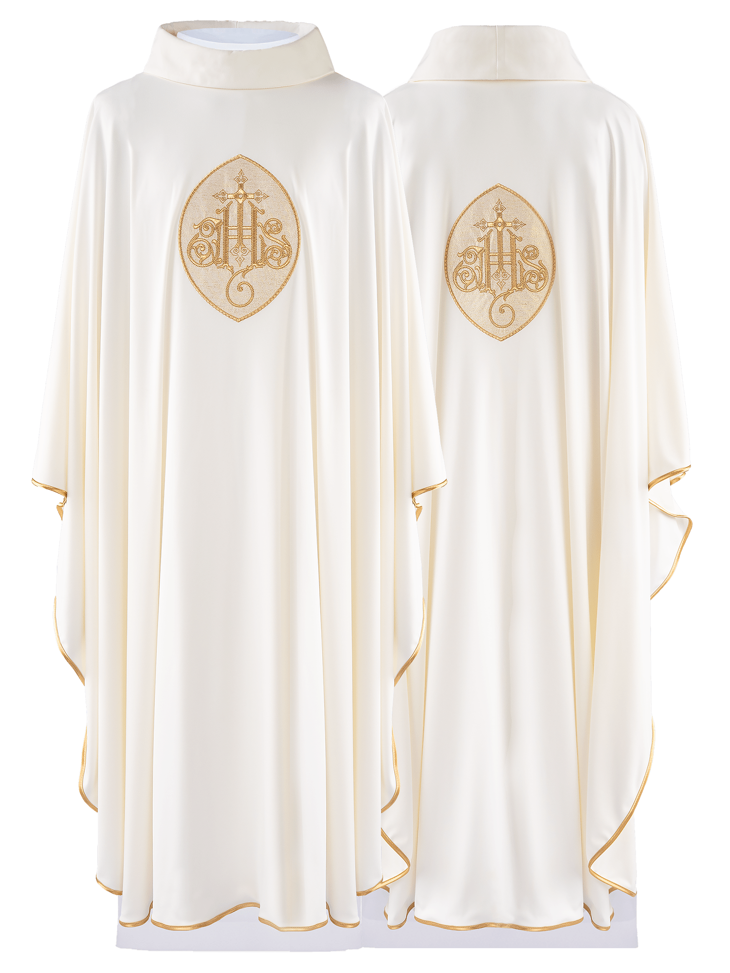 Lightweight ivory chasuble with IHS made from SACROLITE KOR/388/05/78 - HAFTINAUSA.COM