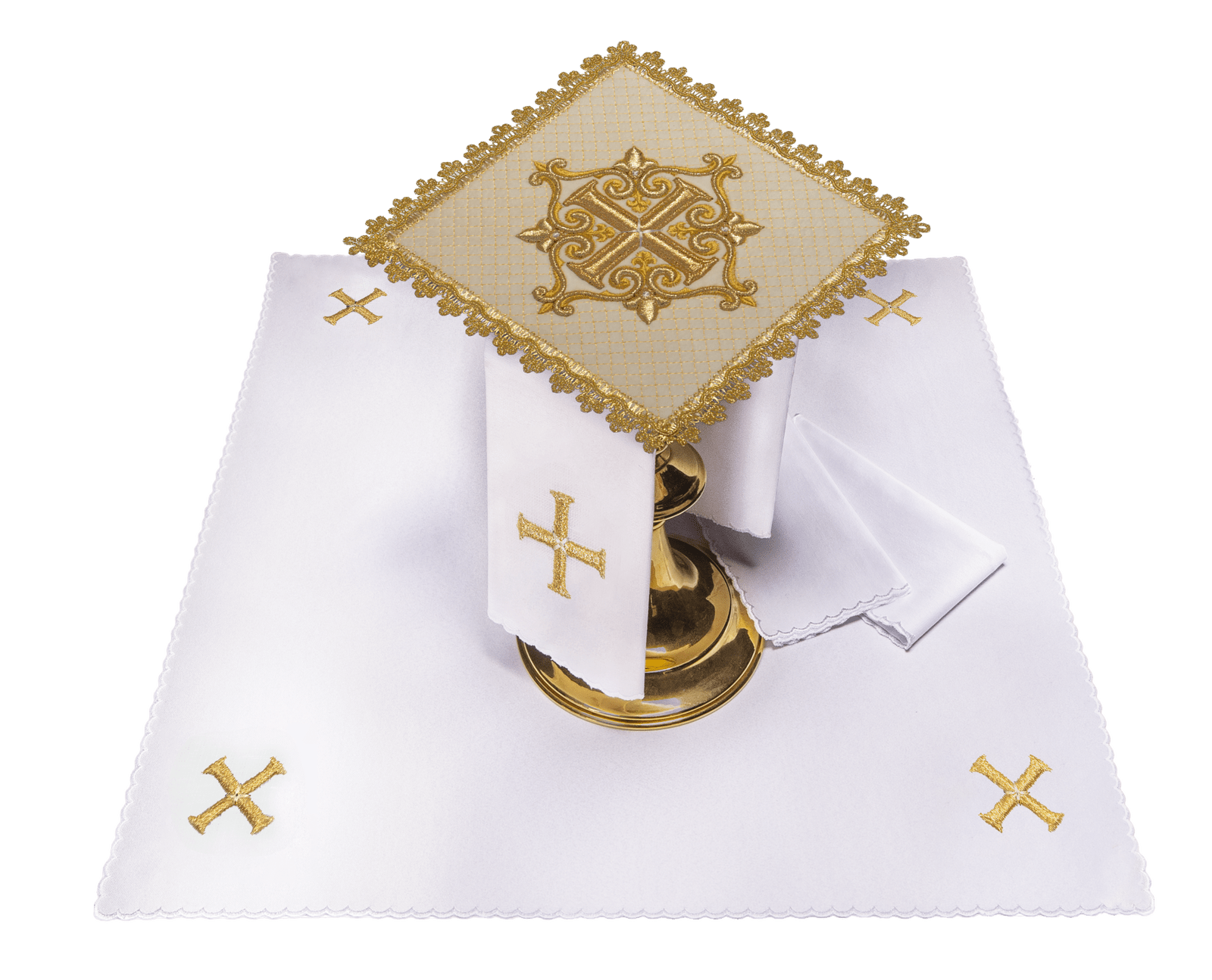 Linen chalice set with Cross velvet ecru LE/5029/C4 - HAFTINAUSA.COM