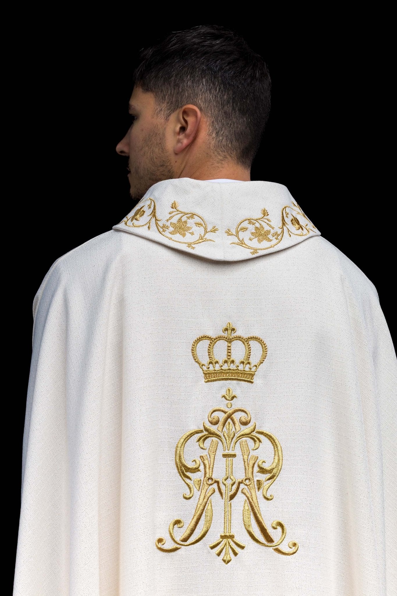 Liturgical chasuble with embroidered Maria Crown motif S-7064-05-71 - CHASUBLES.COM