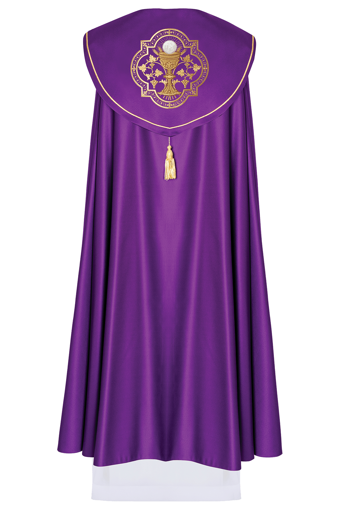 Liturgical cope with Embroidered Chalice in purple KKP/013/03/20 FIOLET SAT. POMPON 145cm - HAFTINAUSA.COM