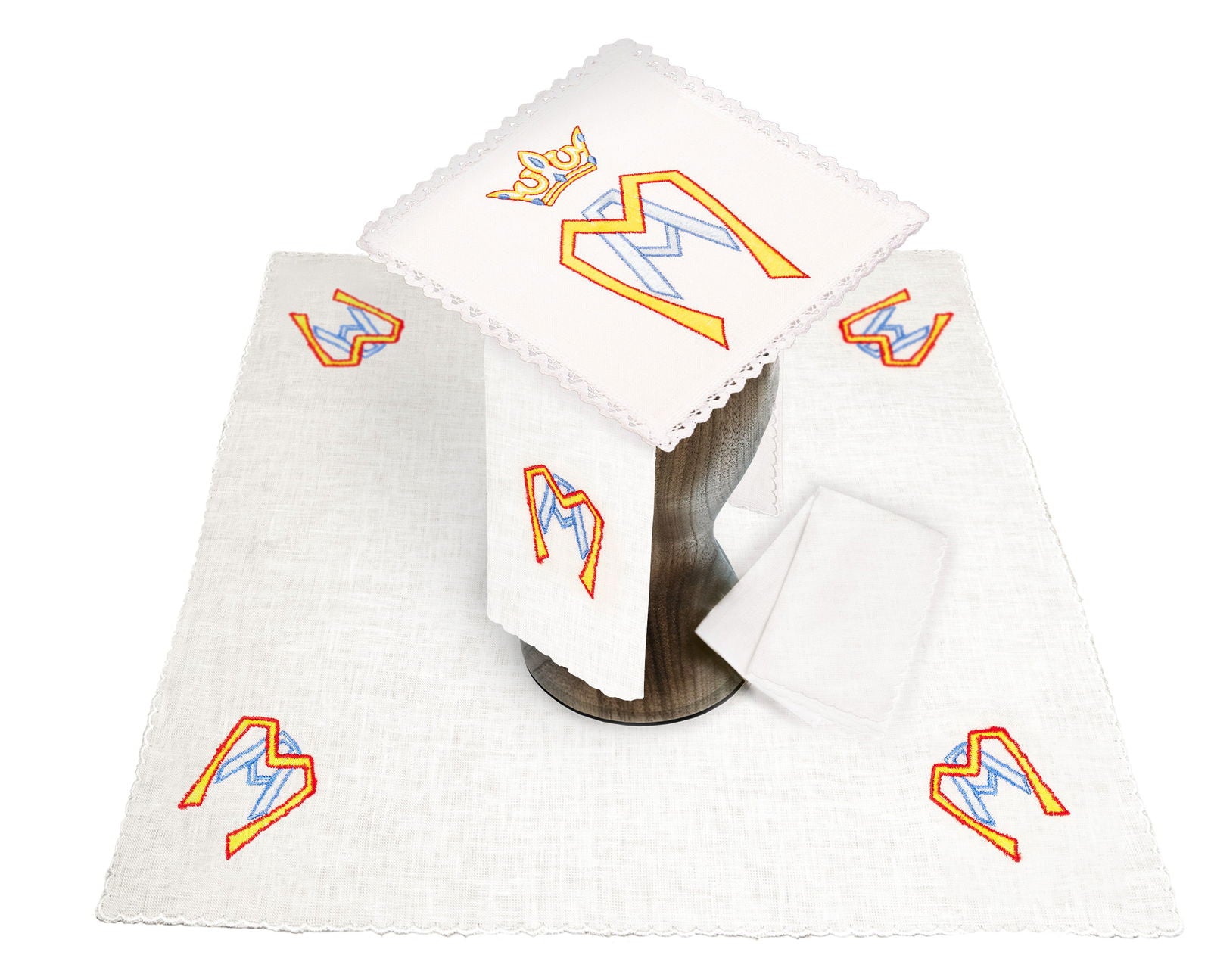 Mass linens with Marian symbol and crown KKL/083 - HAFTINAUSA.COM
