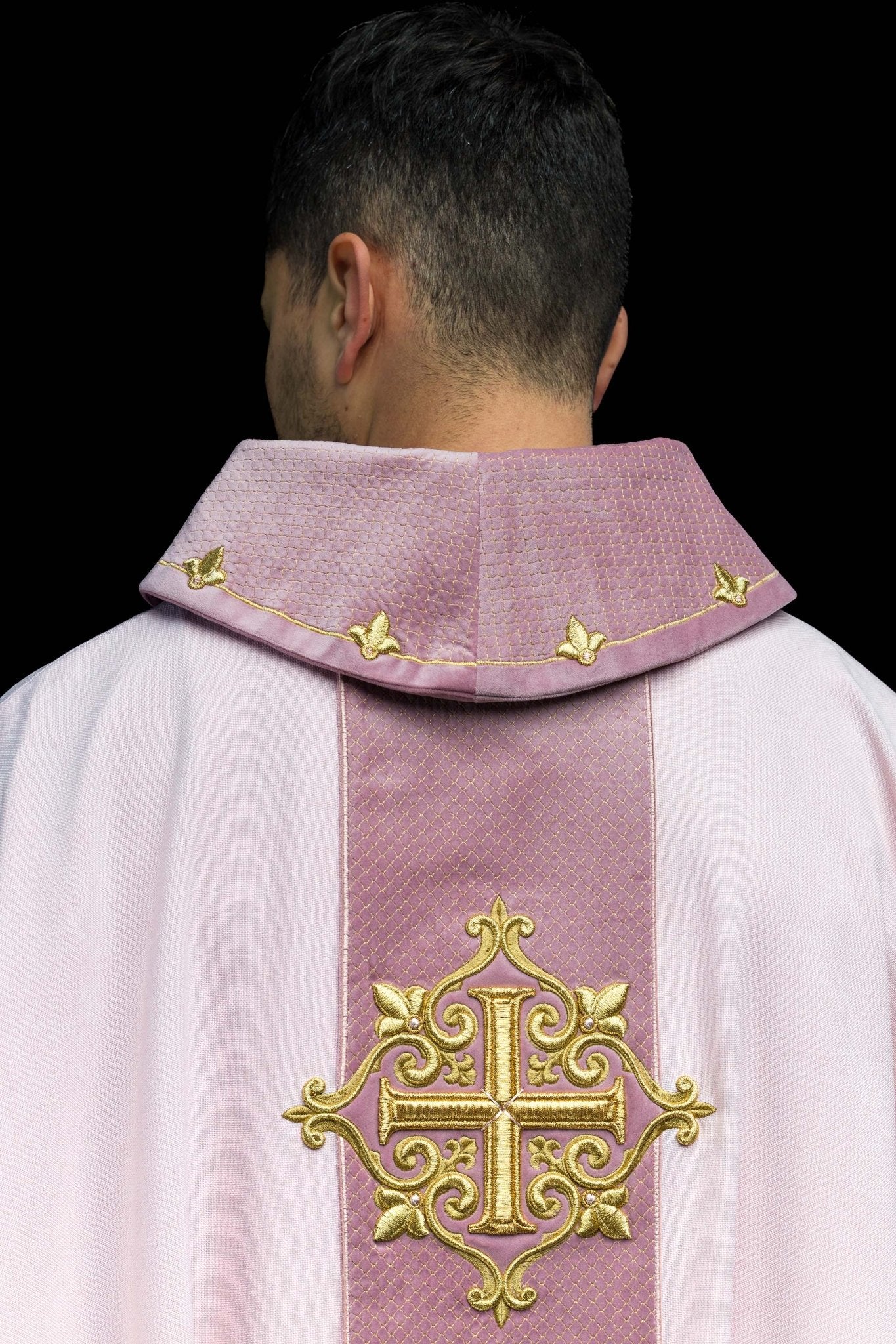 Pink Chasuble with Embroidered Cross Symbol LE/7029/08 - CHASUBLES.COM