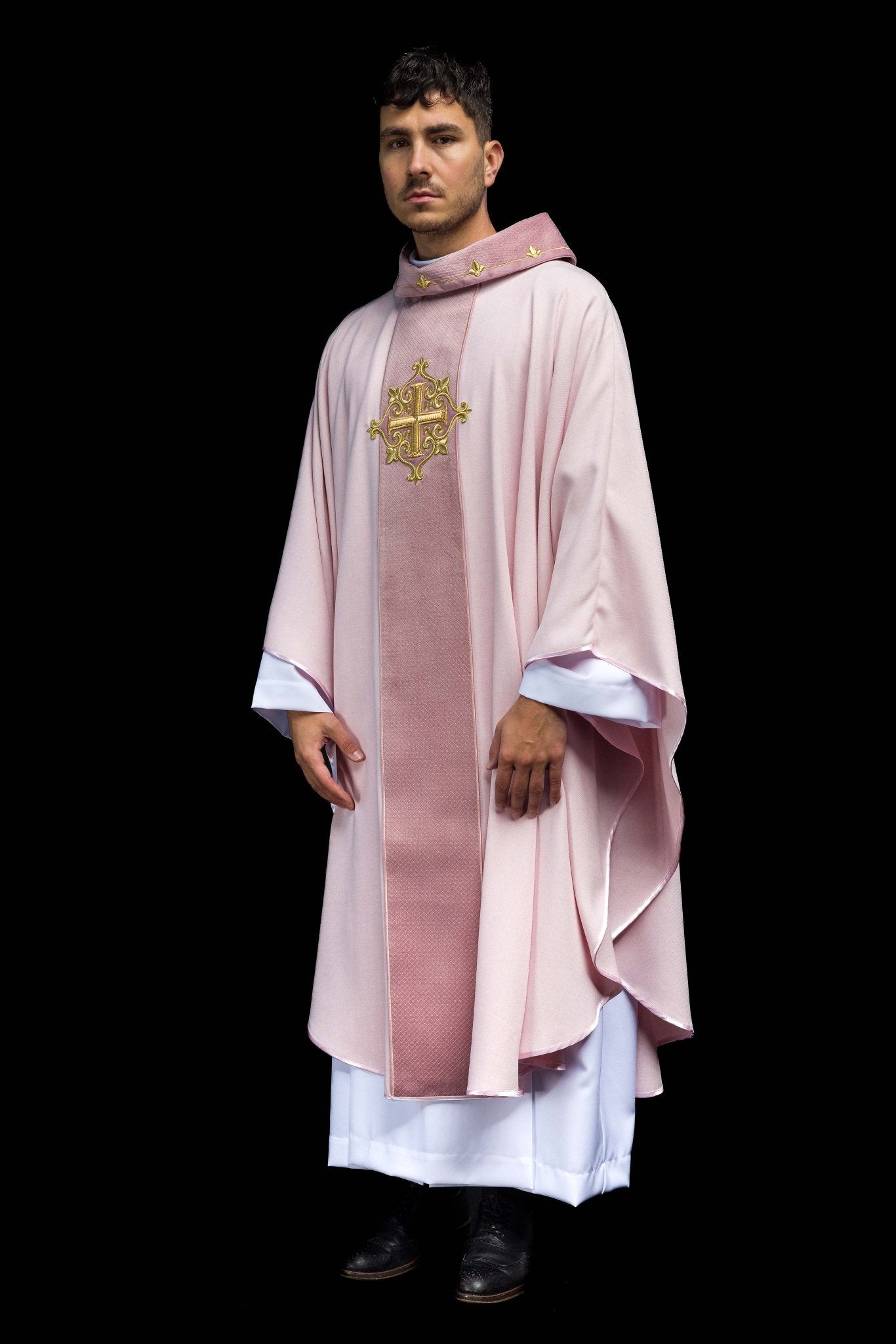 Pink Chasuble with Embroidered Cross Symbol LE/7029/08 - CHASUBLES.COM