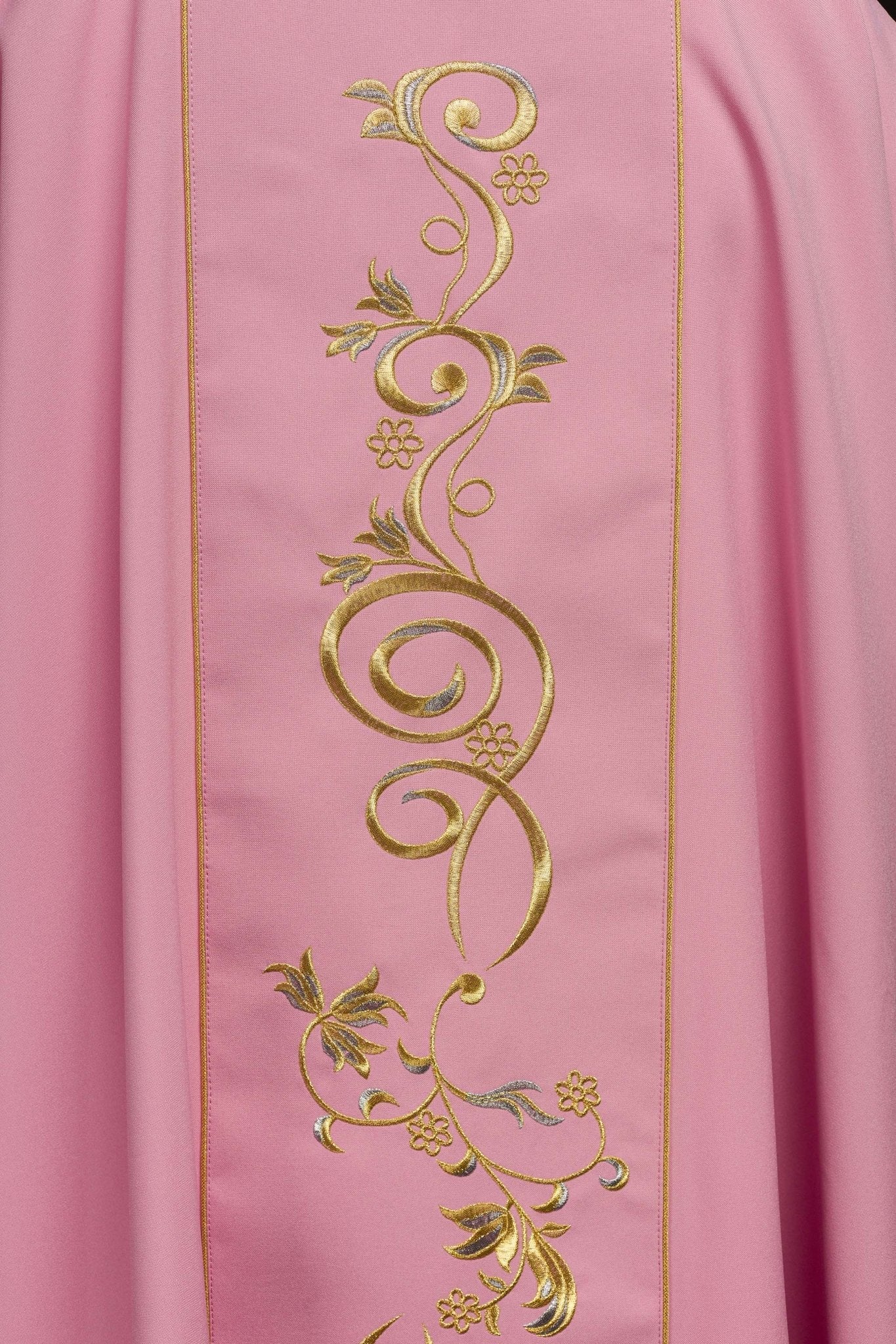 Pink dalmatic with embroidered IHS band KDL/031/08/01/A RÓŻWY DALMATYK - HAFTINAUSA.COM