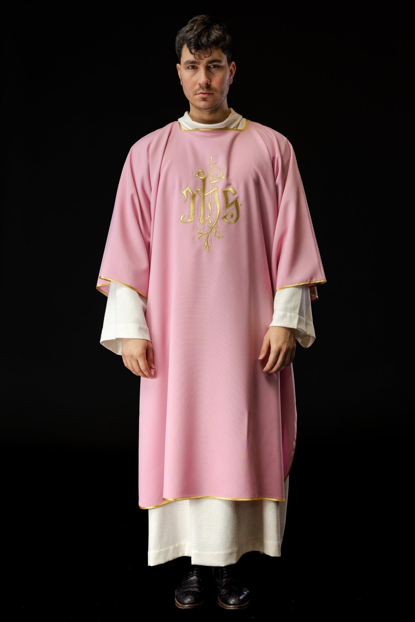 Pink IHS Embroidered Dalmatics KDL/032/08/12/D - HAFTINAUSA.COM