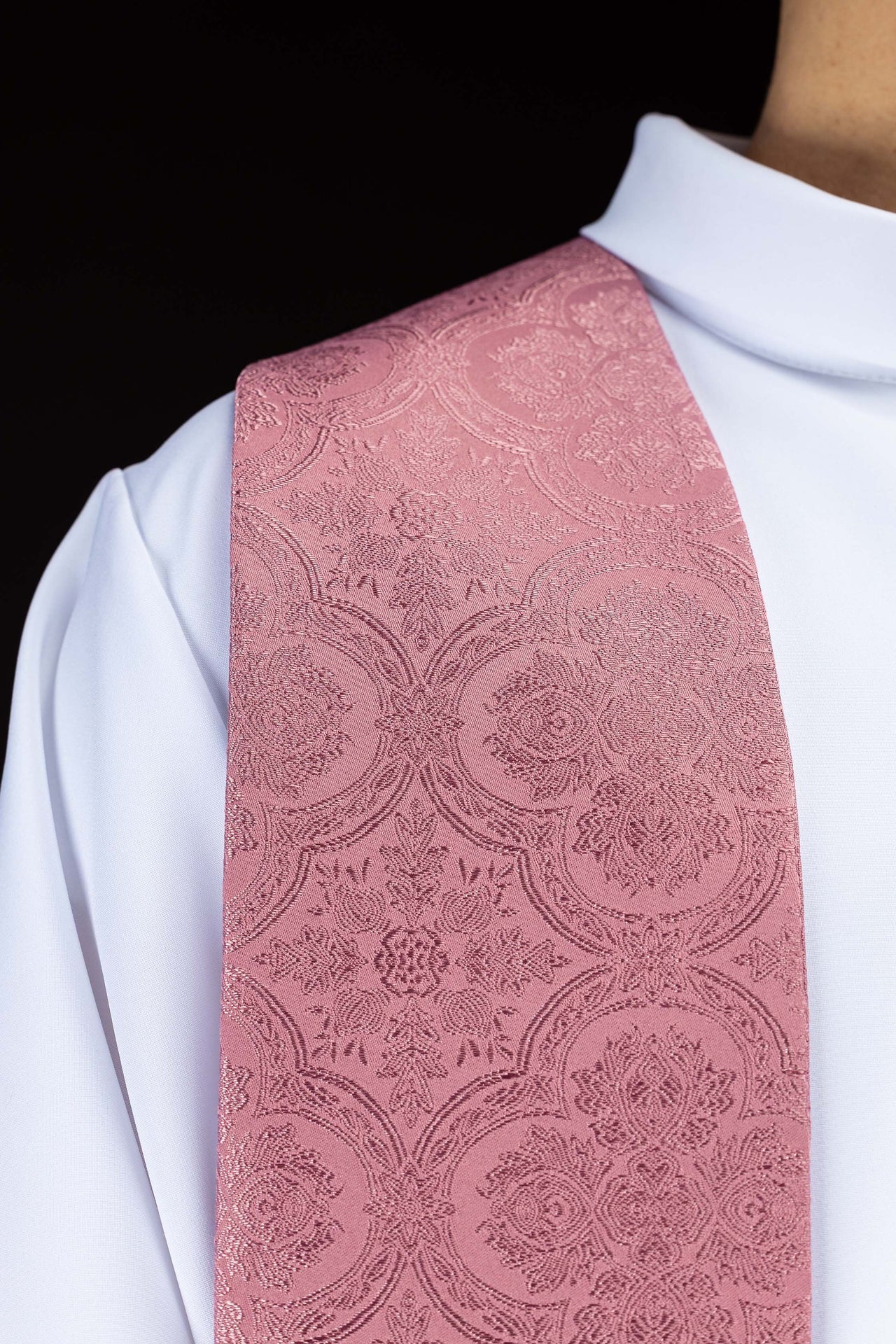 Pink jacquard stole embroidered with a cross motif KST/967/08/11 - CHASUBLES.COM