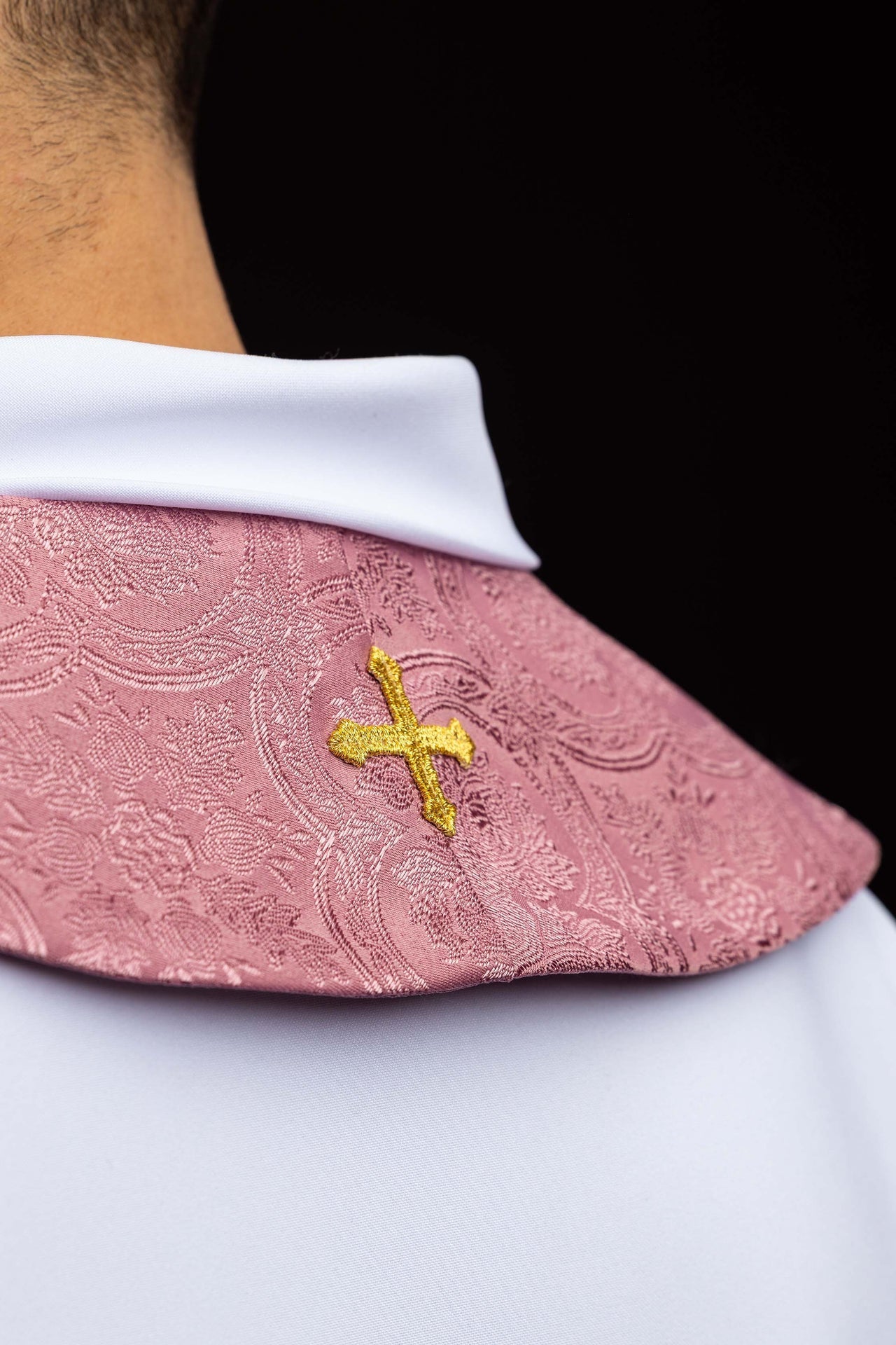 Pink jacquard stole embroidered with a cross motif KST/967/08/11 - CHASUBLES.COM