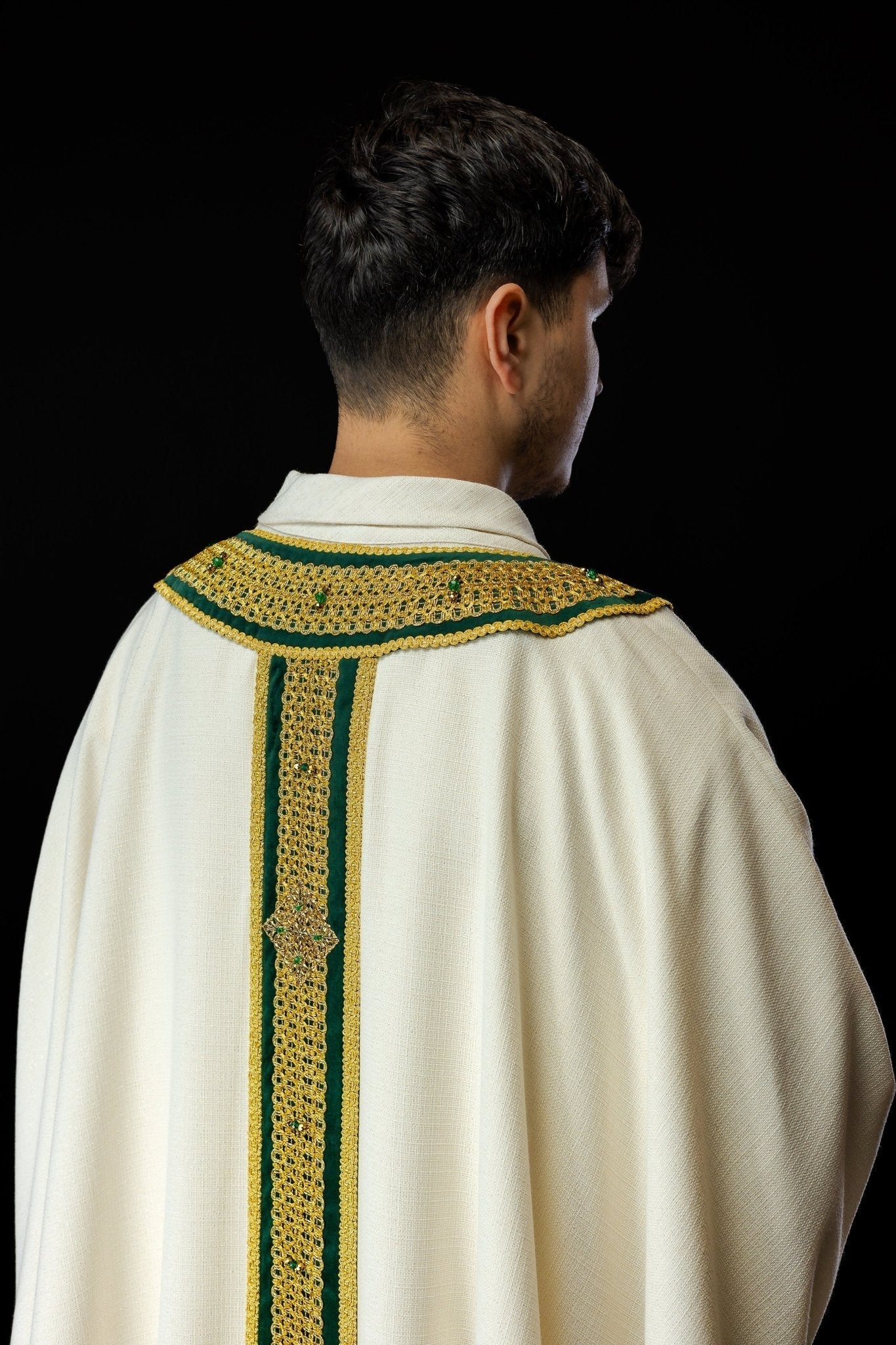Priest vestment with green orphrey Handmade 7001 HM/7001/05/71/PA01 - HAFTINAUSA.COM