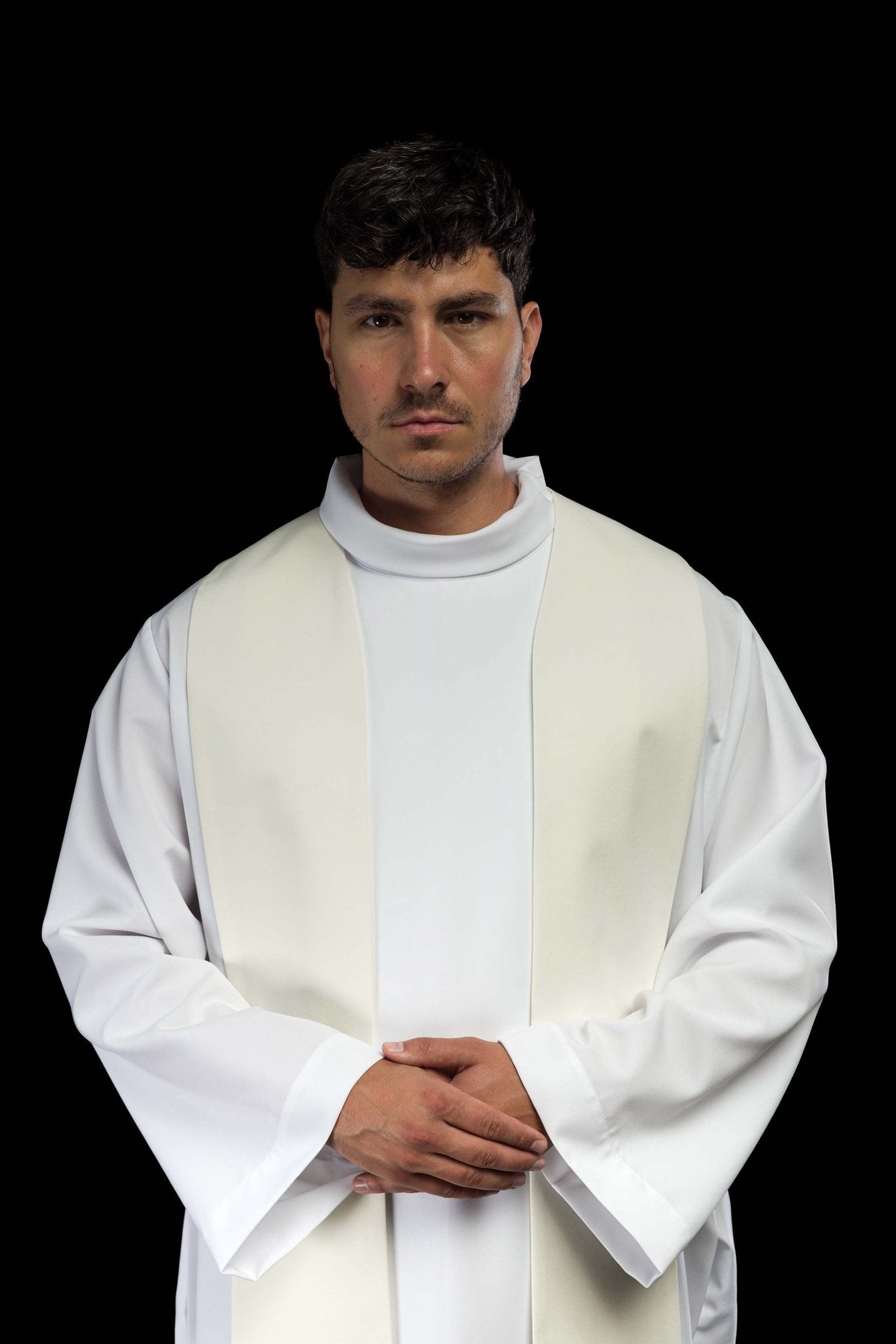 Priestly stole with embroidered Cross and Lamb in ecru KST/017/05/01 ECRU - CHASUBLES.COM