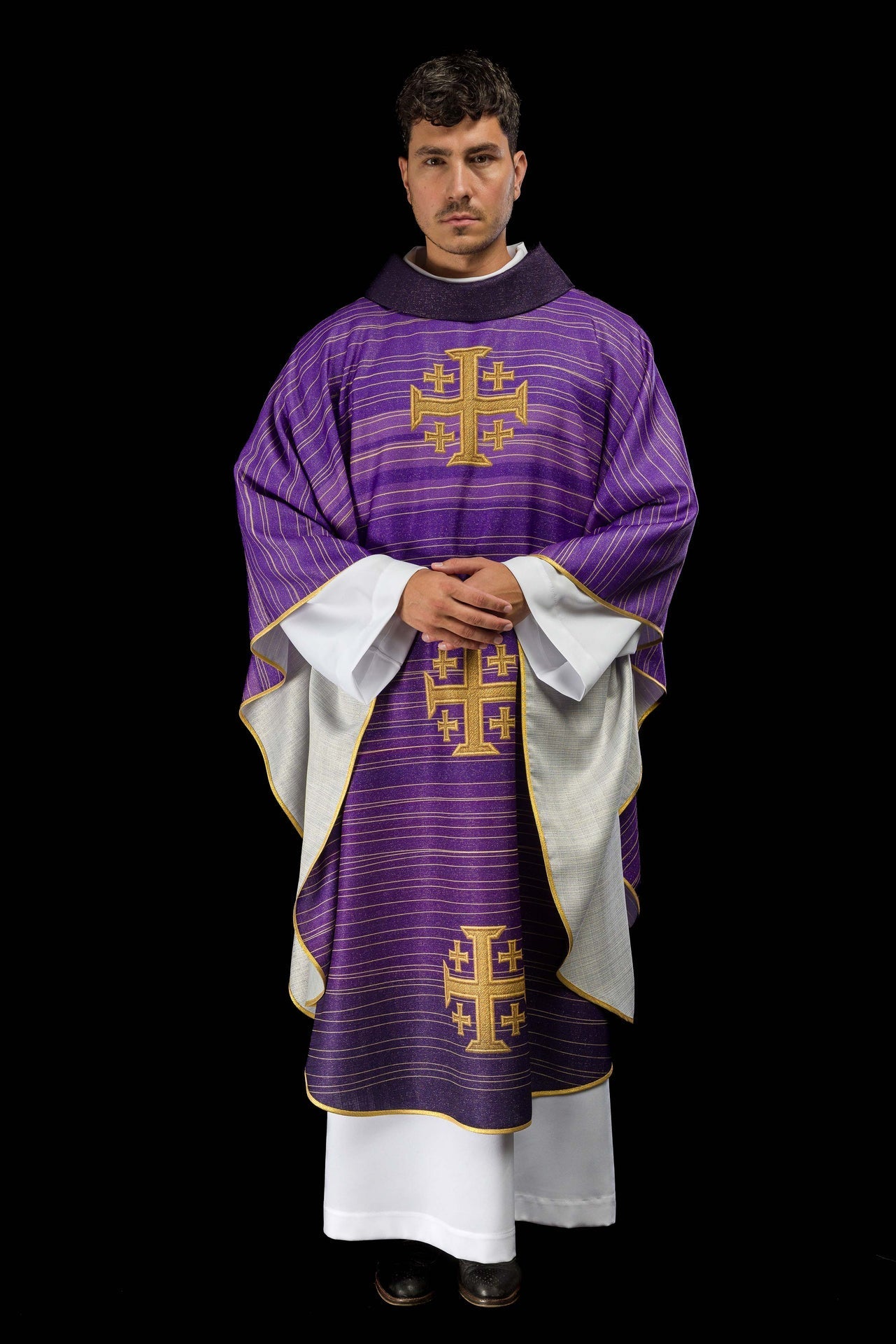Printed Chasuble with Jerusalem Cross – Purple KOD/7001/03/40 - CHASUBLES.COM