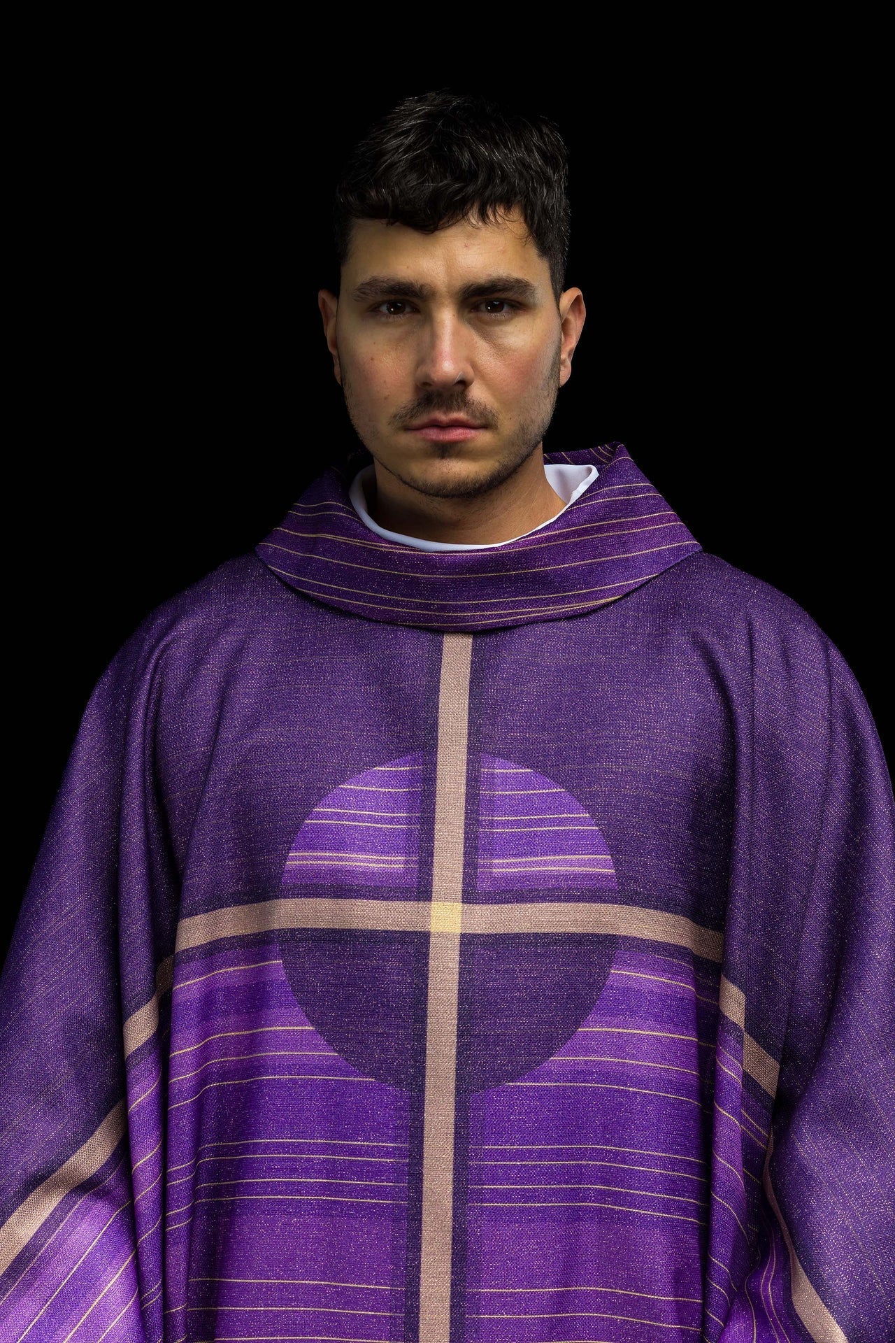 Printed Purple Chasuble with Cross Motif KOD/7010/03/40 - CHASUBLES.COM