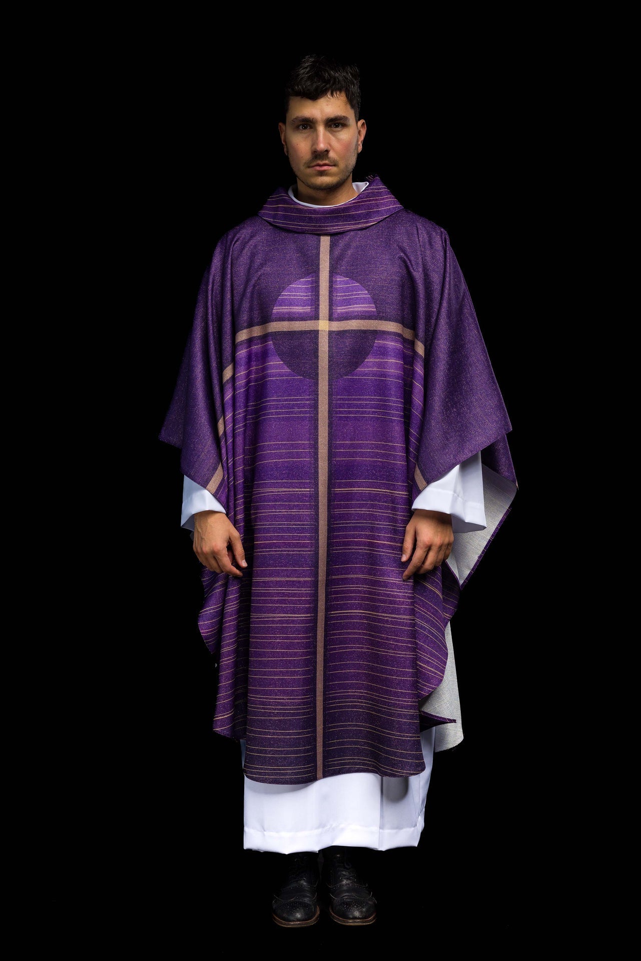 Printed Purple Chasuble with Cross Motif KOD/7010/03/40 - CHASUBLES.COM