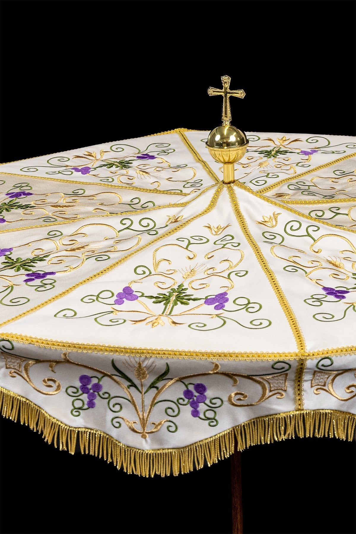 Processional Umbrella with floral motifs KPP/002/05/20 o 100cm ECRU SAT. - CHASUBLES.COM